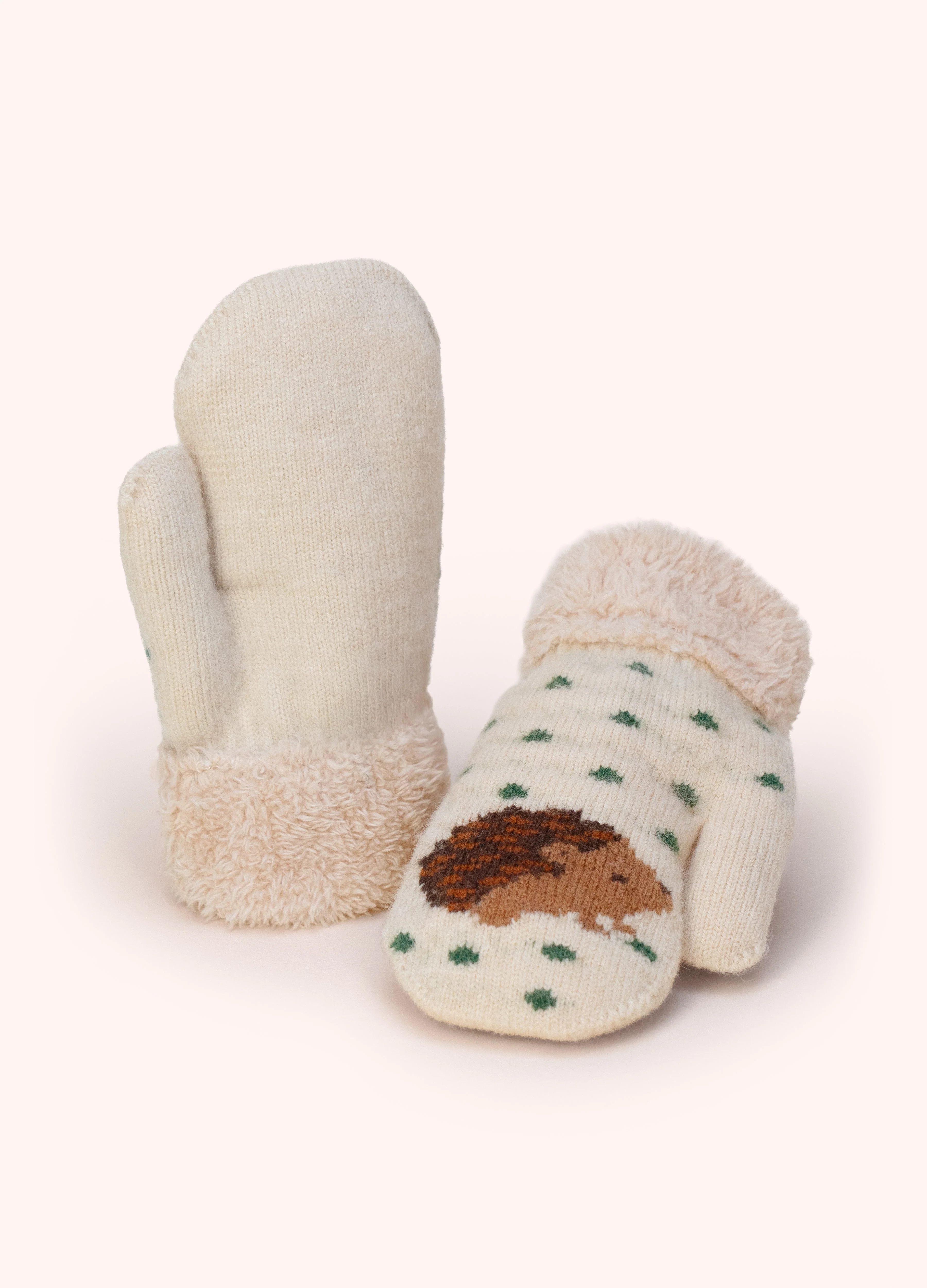 *AW26* Kid's Hedgehog Mittens, Cream