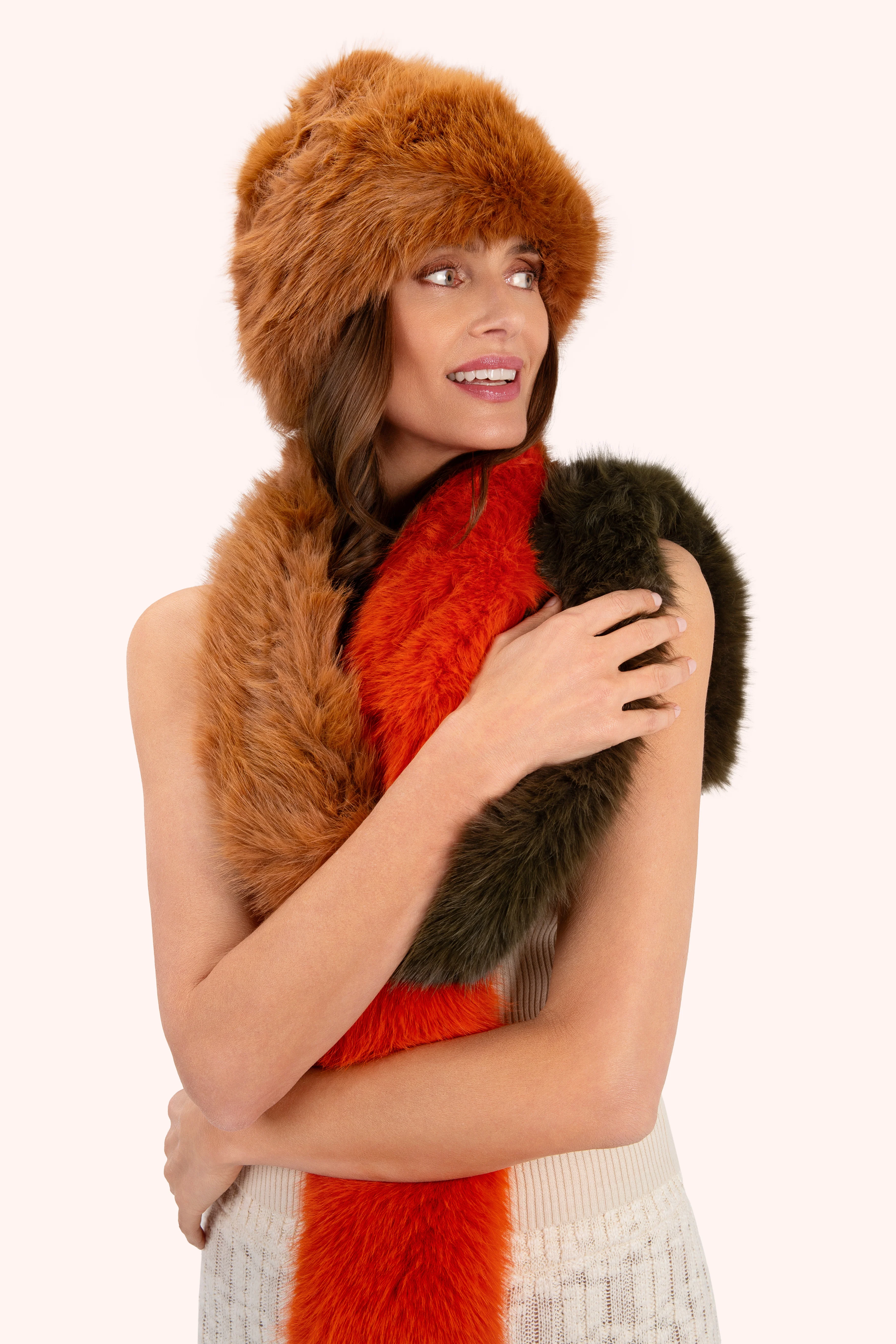 Elsa 3-tone Scarf - Tangerine/Mocca/Olive - Image 3