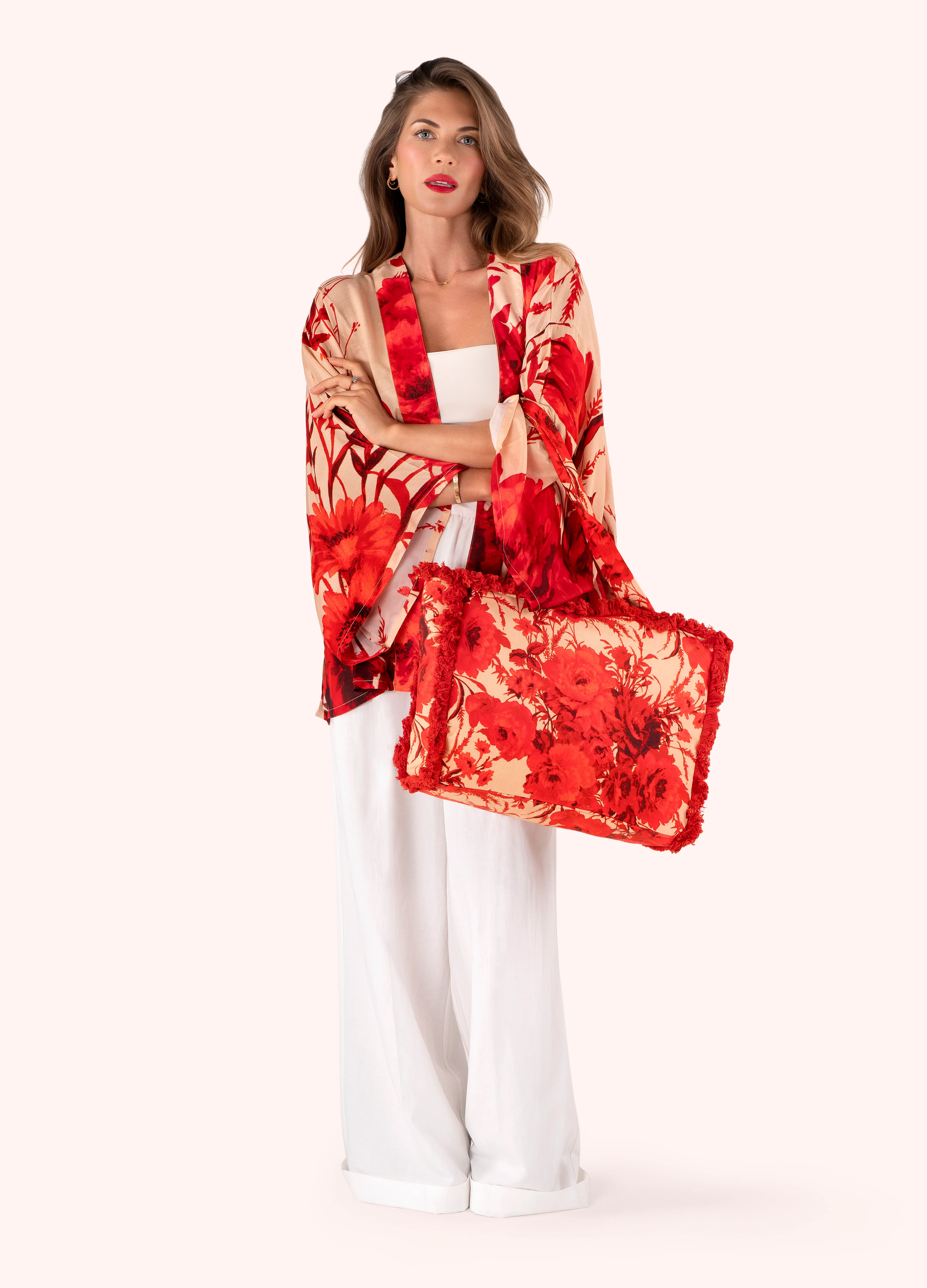 Fringed Box Tote - Rouge Blooms - Image 4