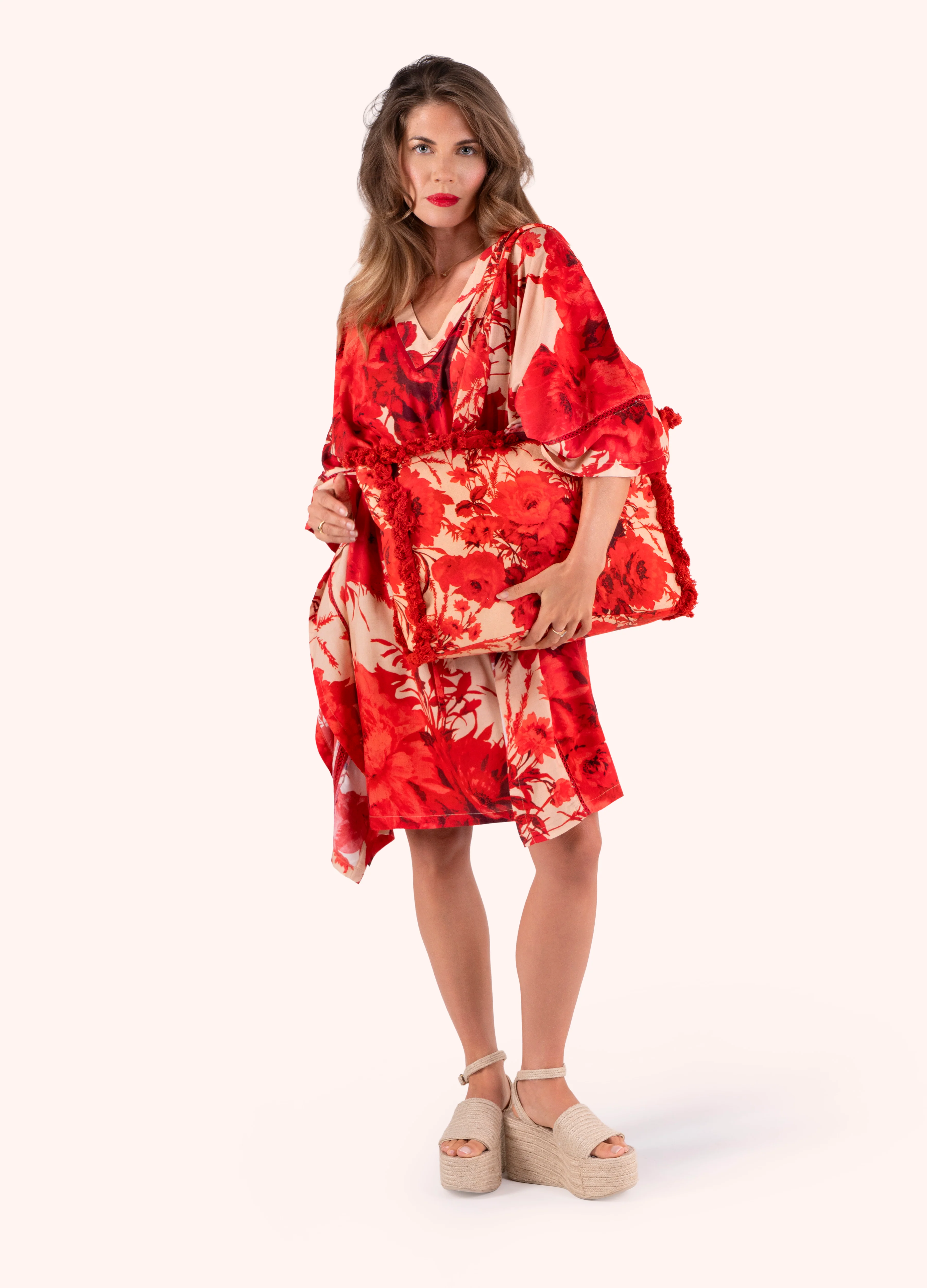 Fringed Box Tote - Rouge Blooms - Image 5