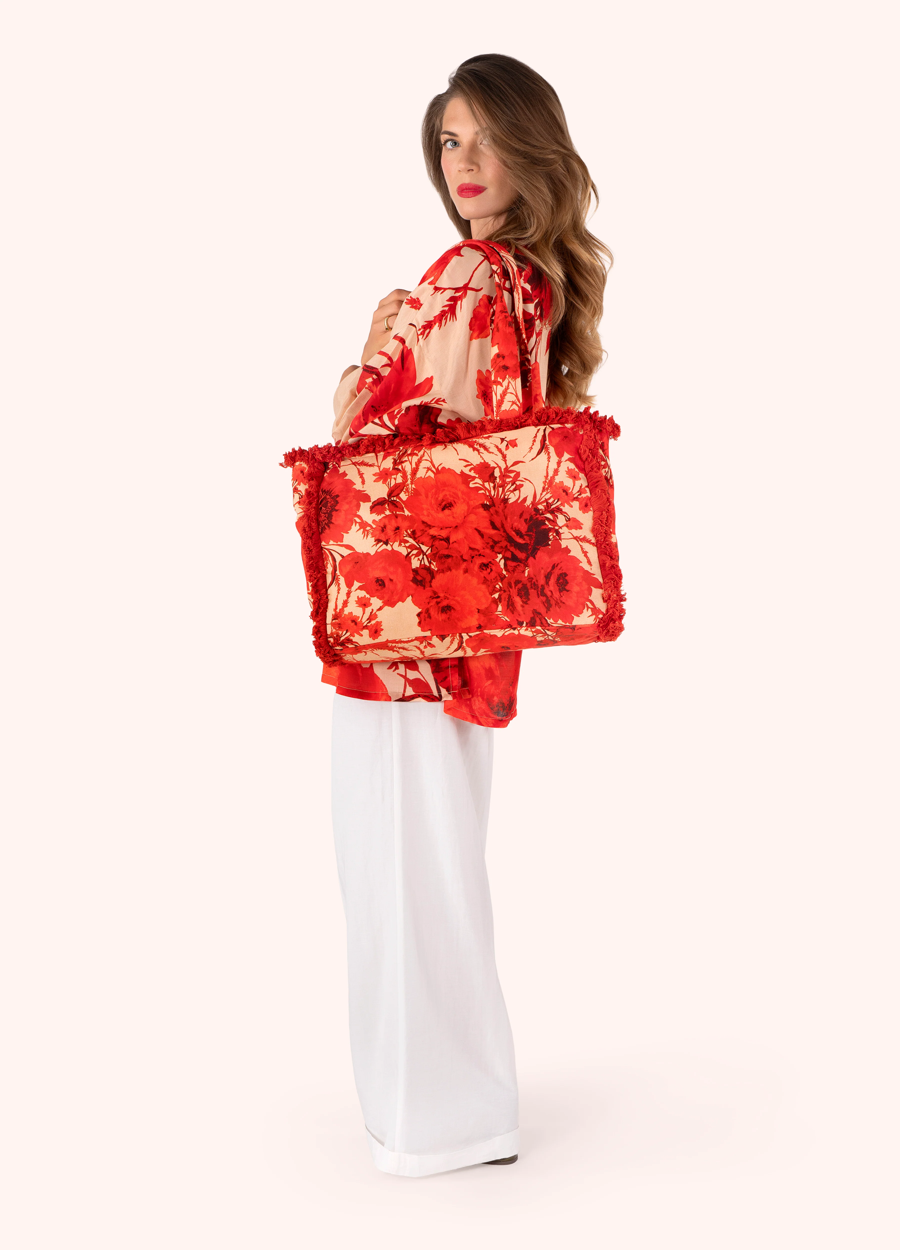 Fringed Box Tote - Rouge Blooms - Image 6