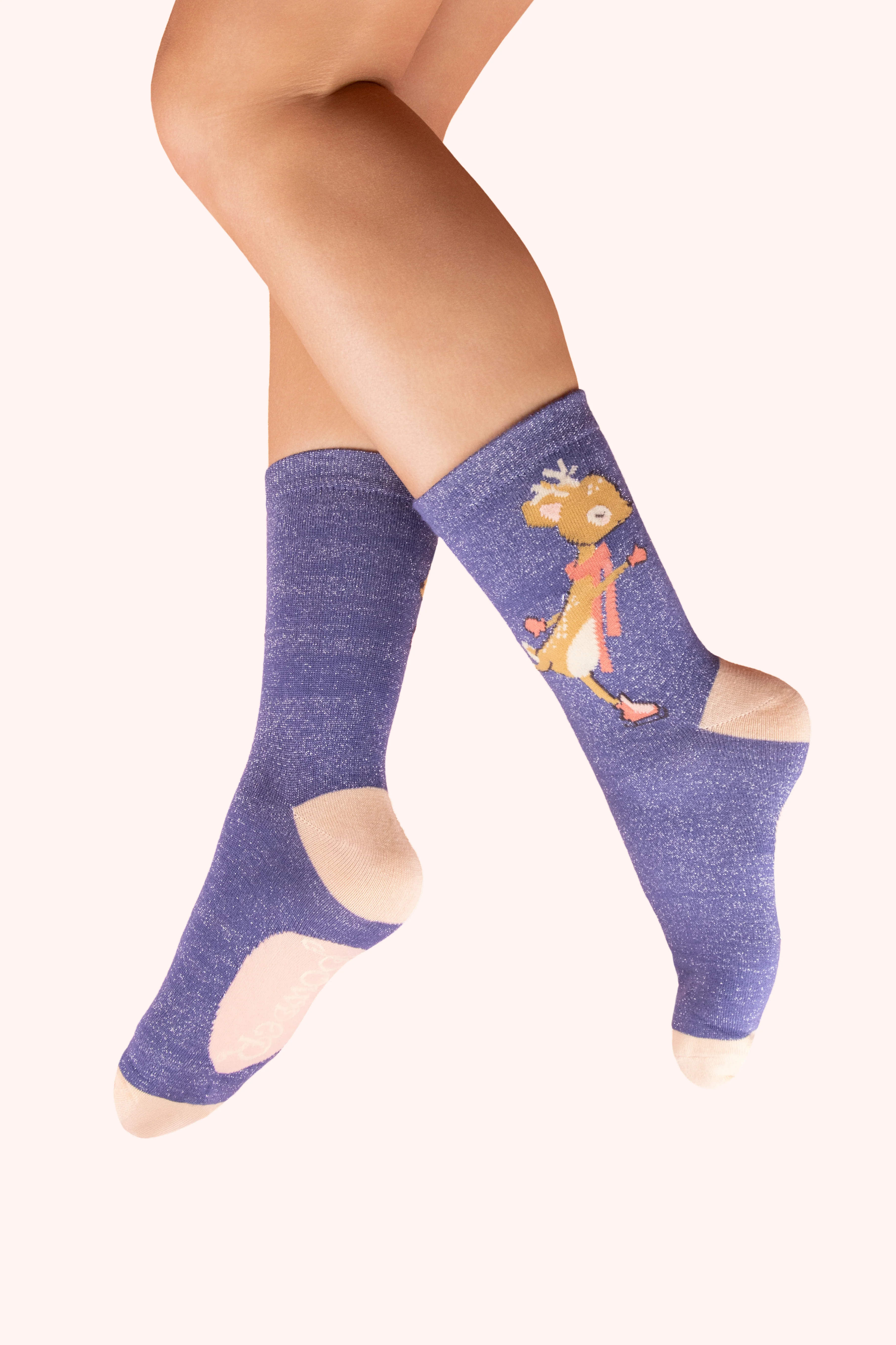 Glitter Ankle Socks - Skating Deer