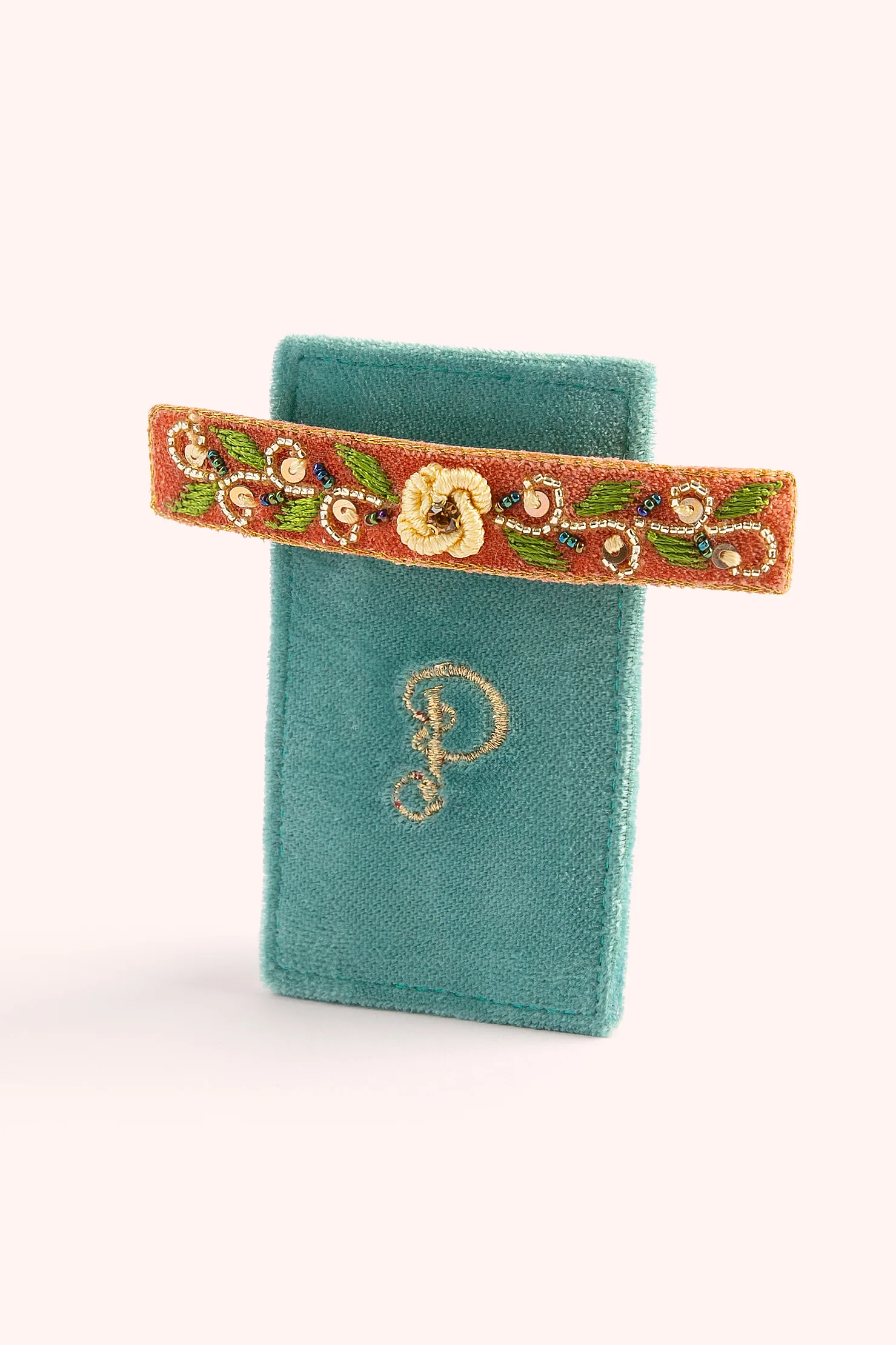 Hair Barette - Tangerine Floral, Teal