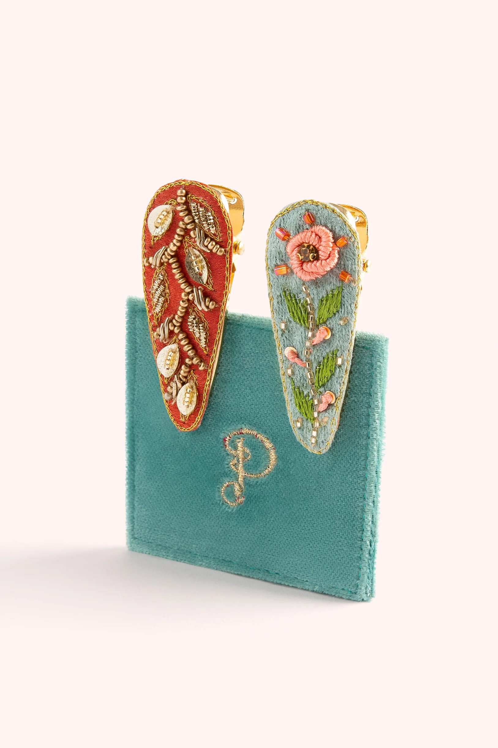 Hairclips - Ice Flowers & Tangerine Leaves