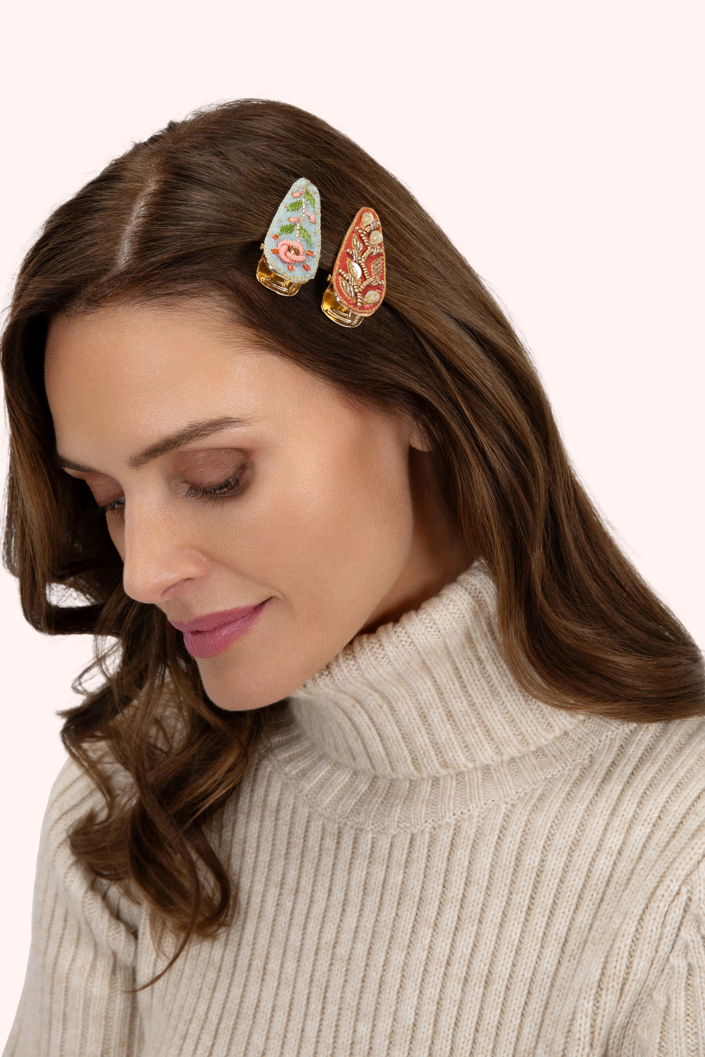 Hairclips - Ice Flowers & Tangerine Leaves - Image 2