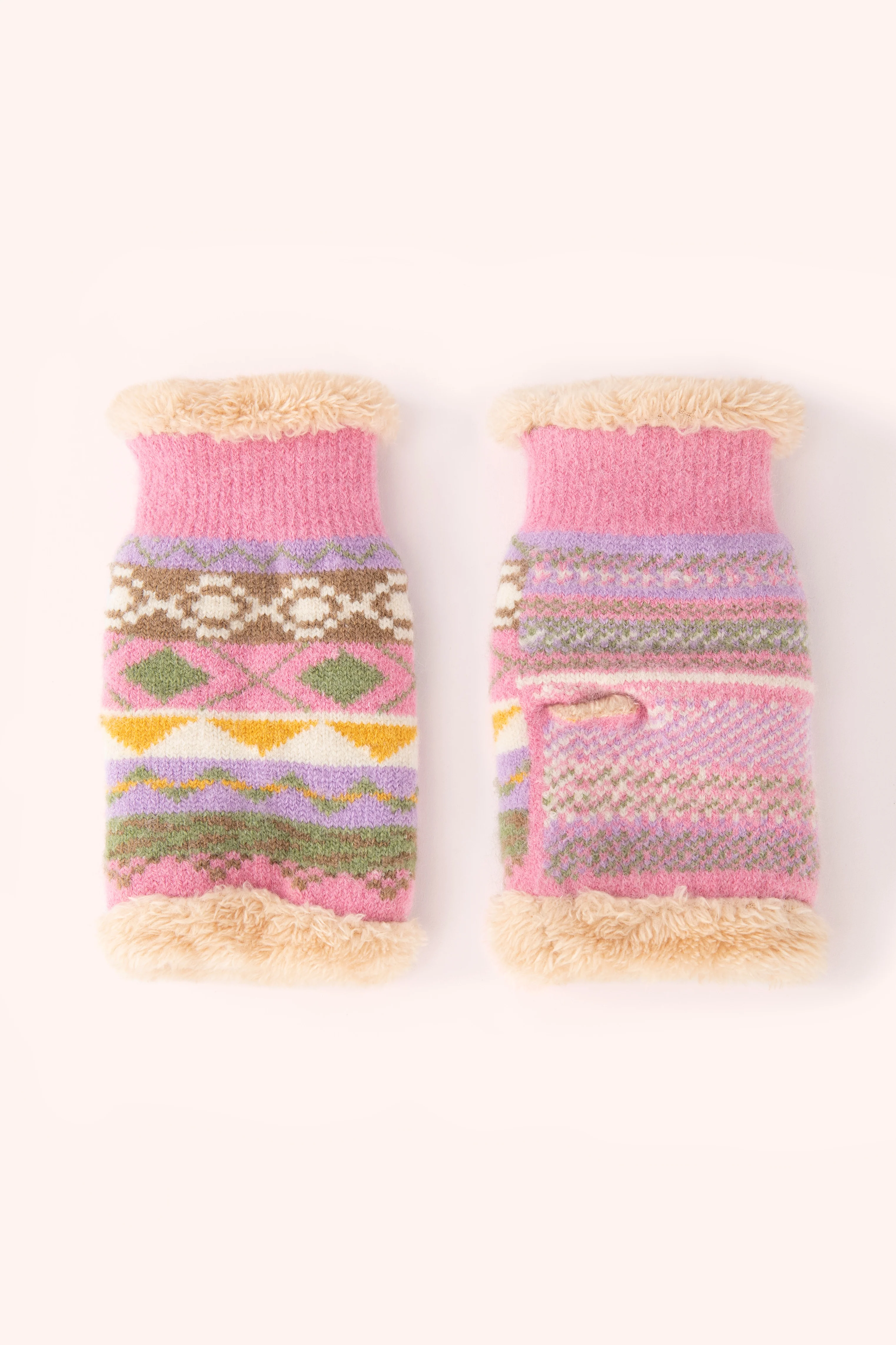 Kayla Fair Isle Wrist Warmers - Pastel - Image 2