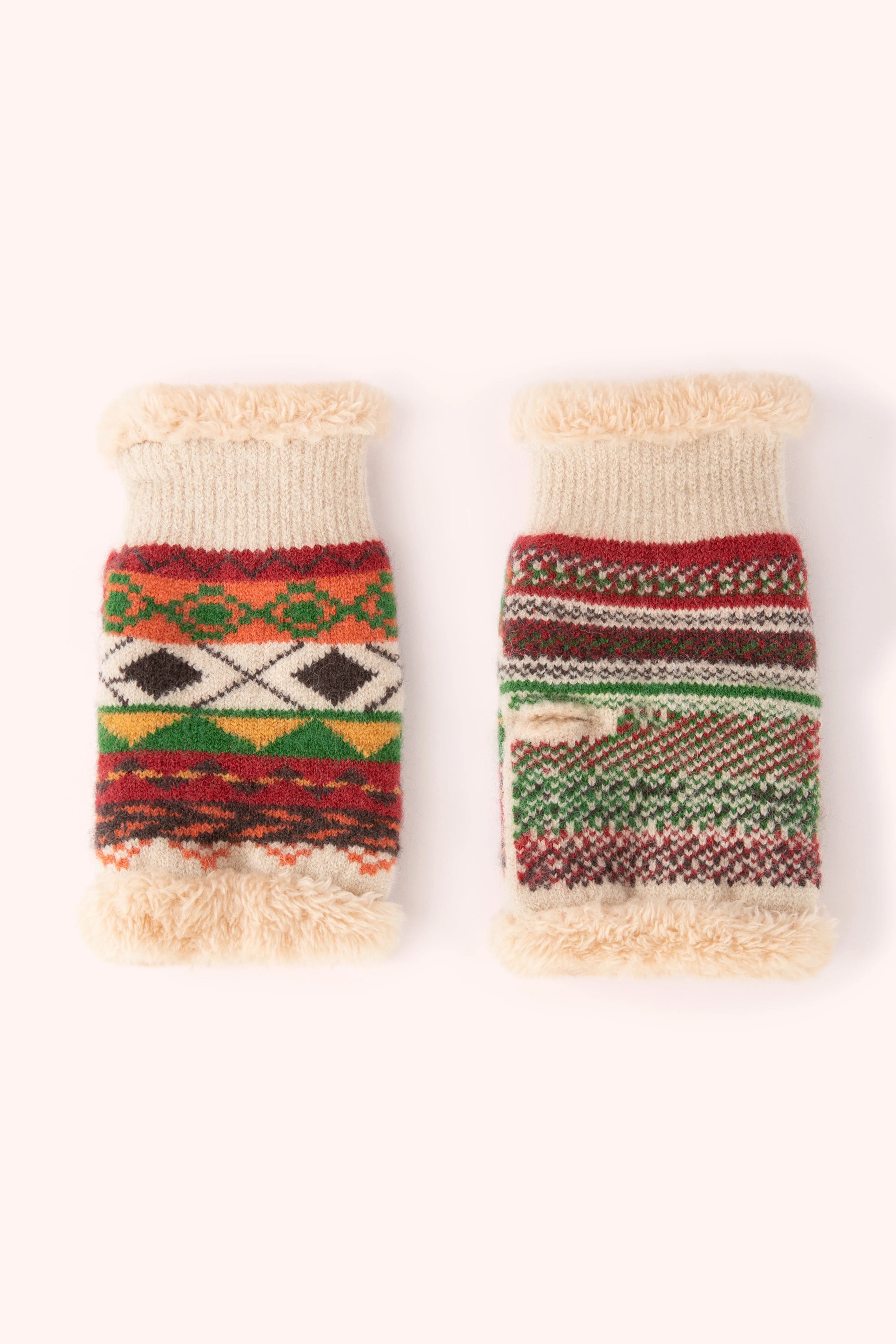 Kayla Fair Isle Wrist Warmers, Russet - Image 2