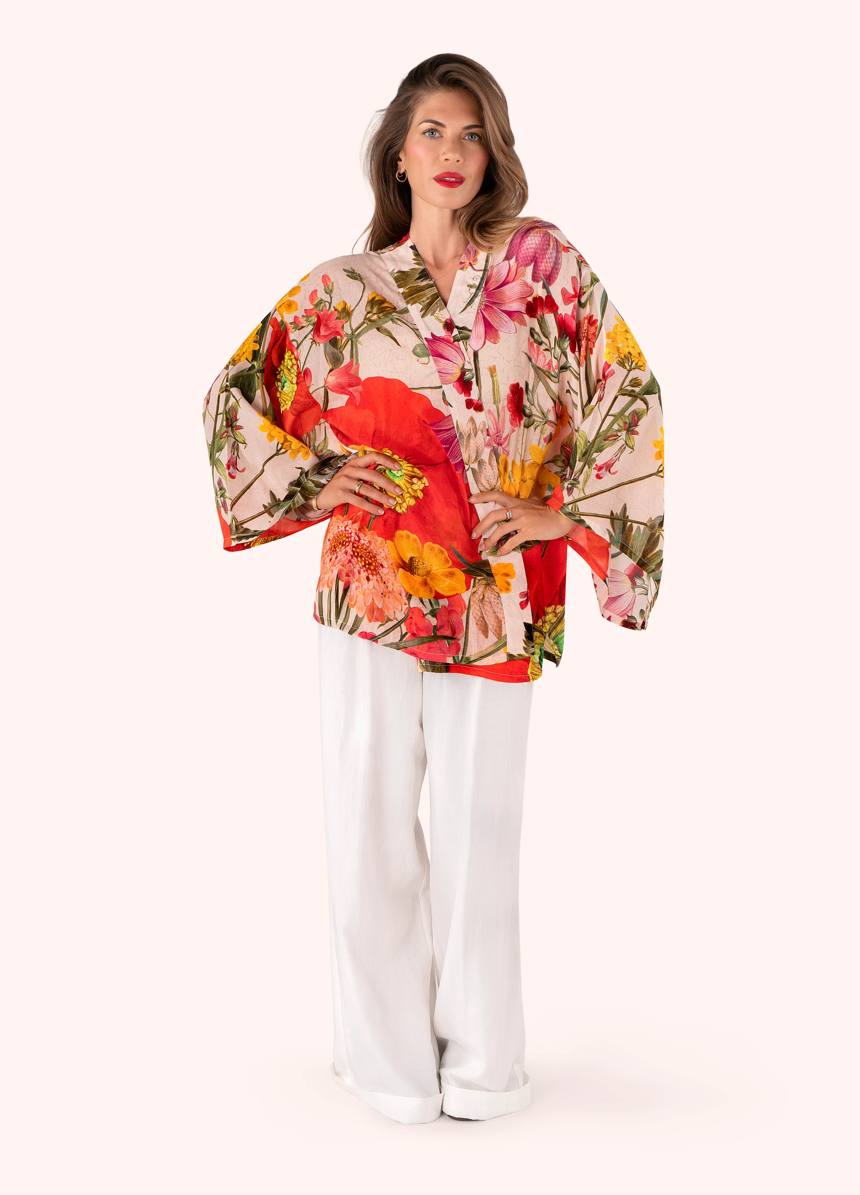 Kimono Jacket - Fine Flowers in Cream - Image 3