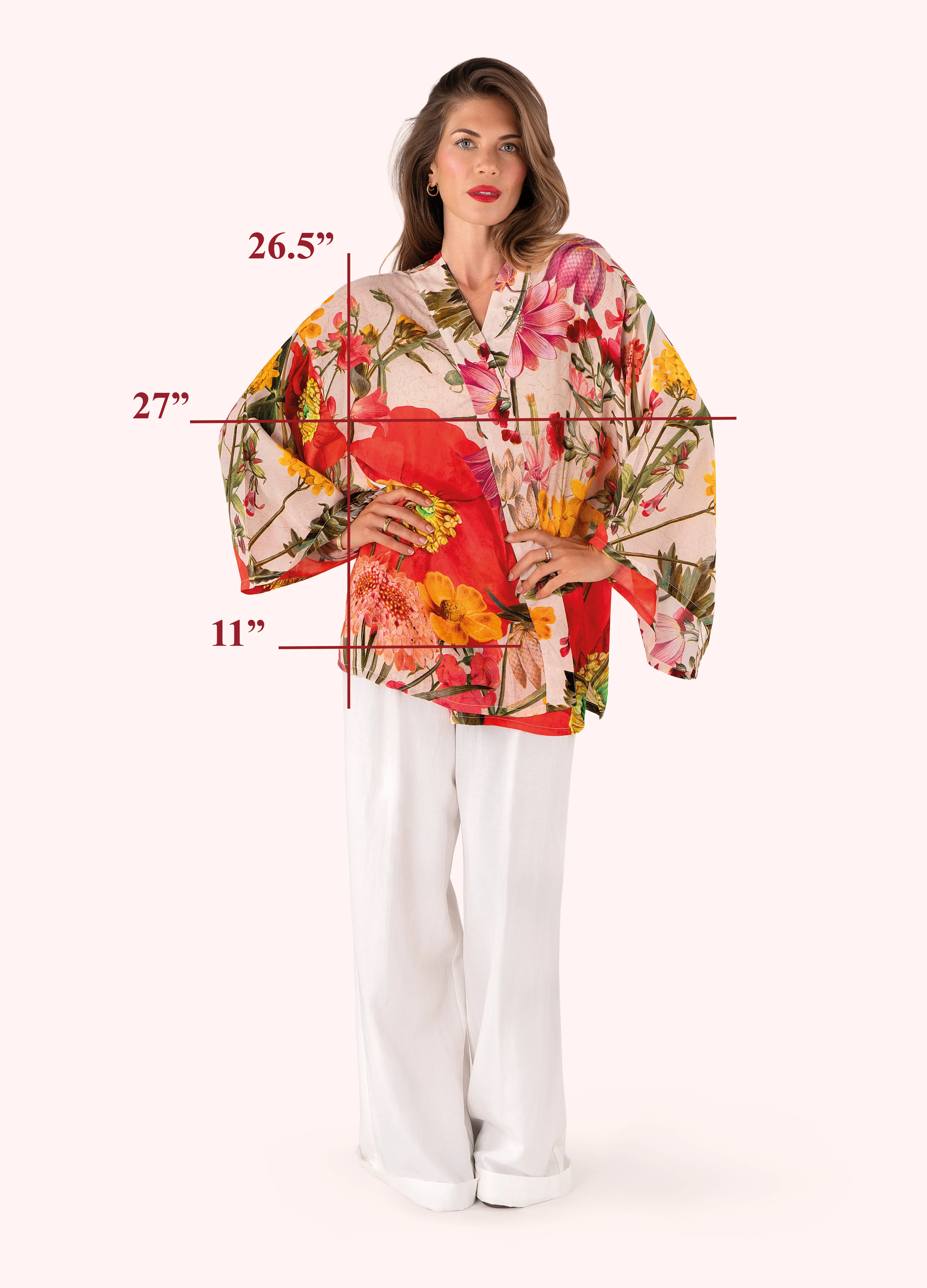 Kimono Jacket - Fine Flowers in Cream - Image 4