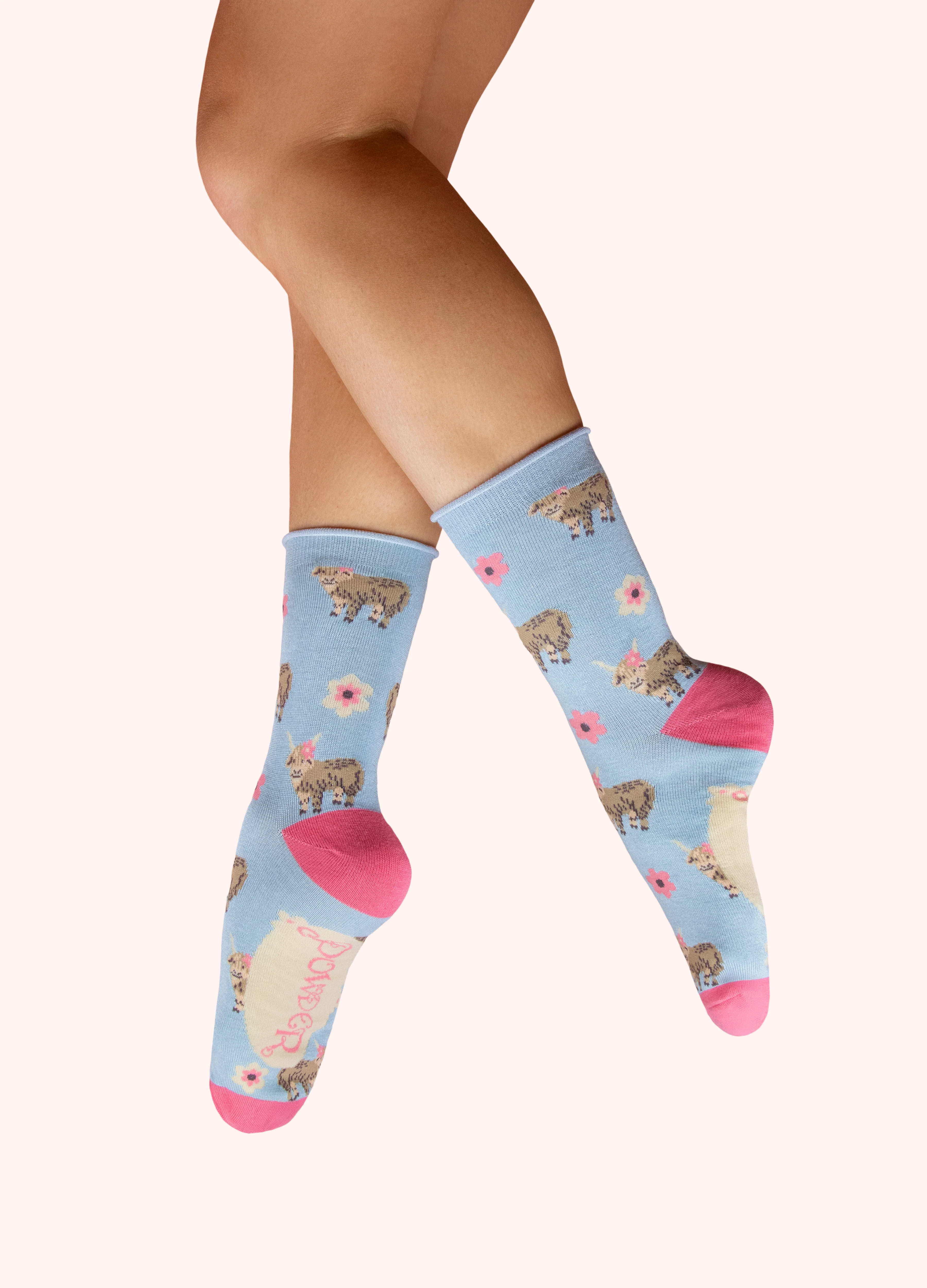 Ladies' Ankle Socks - Highland Cow in Blue