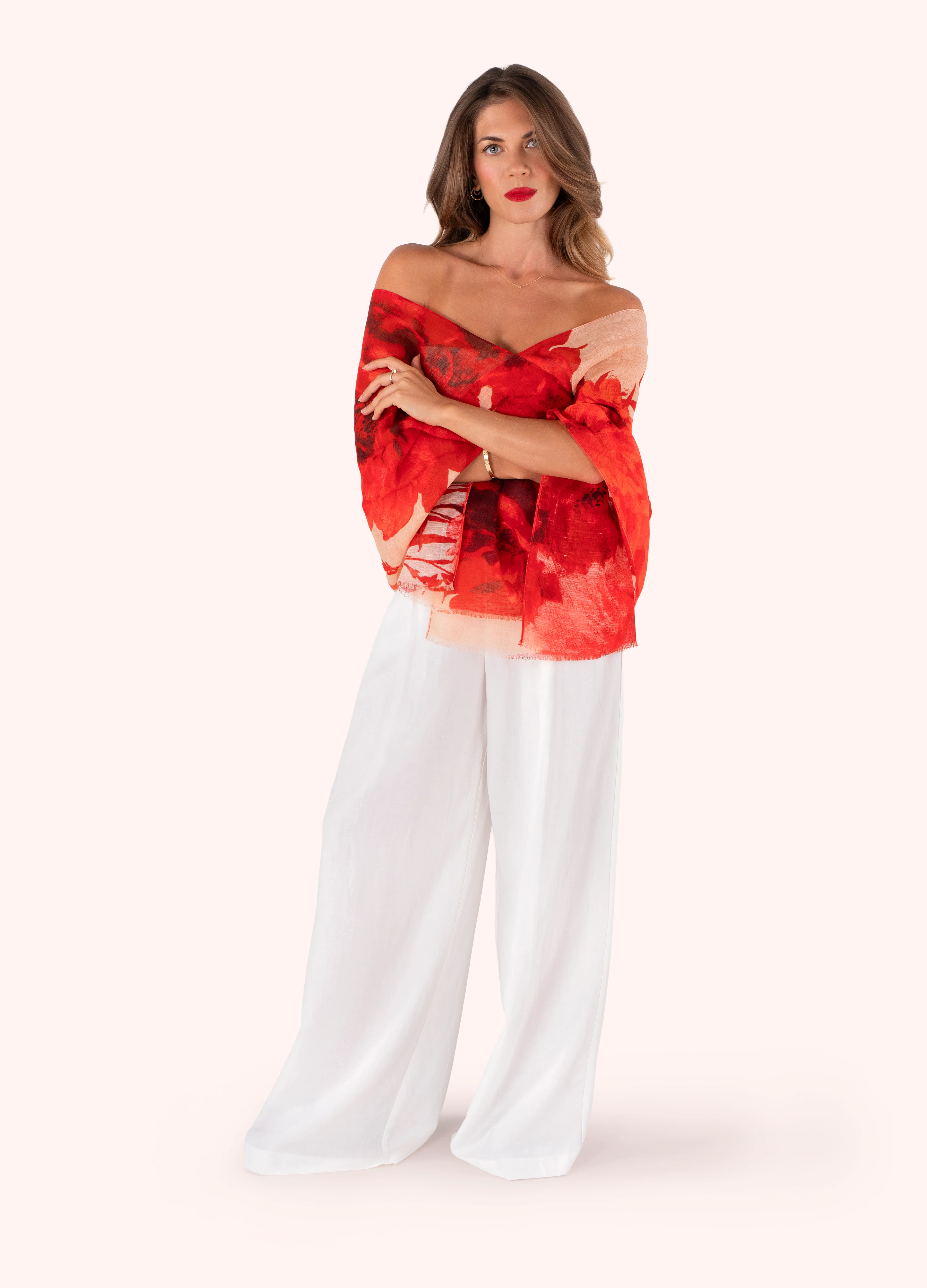 Linen/Cotton Scarf - Rouge Blooms