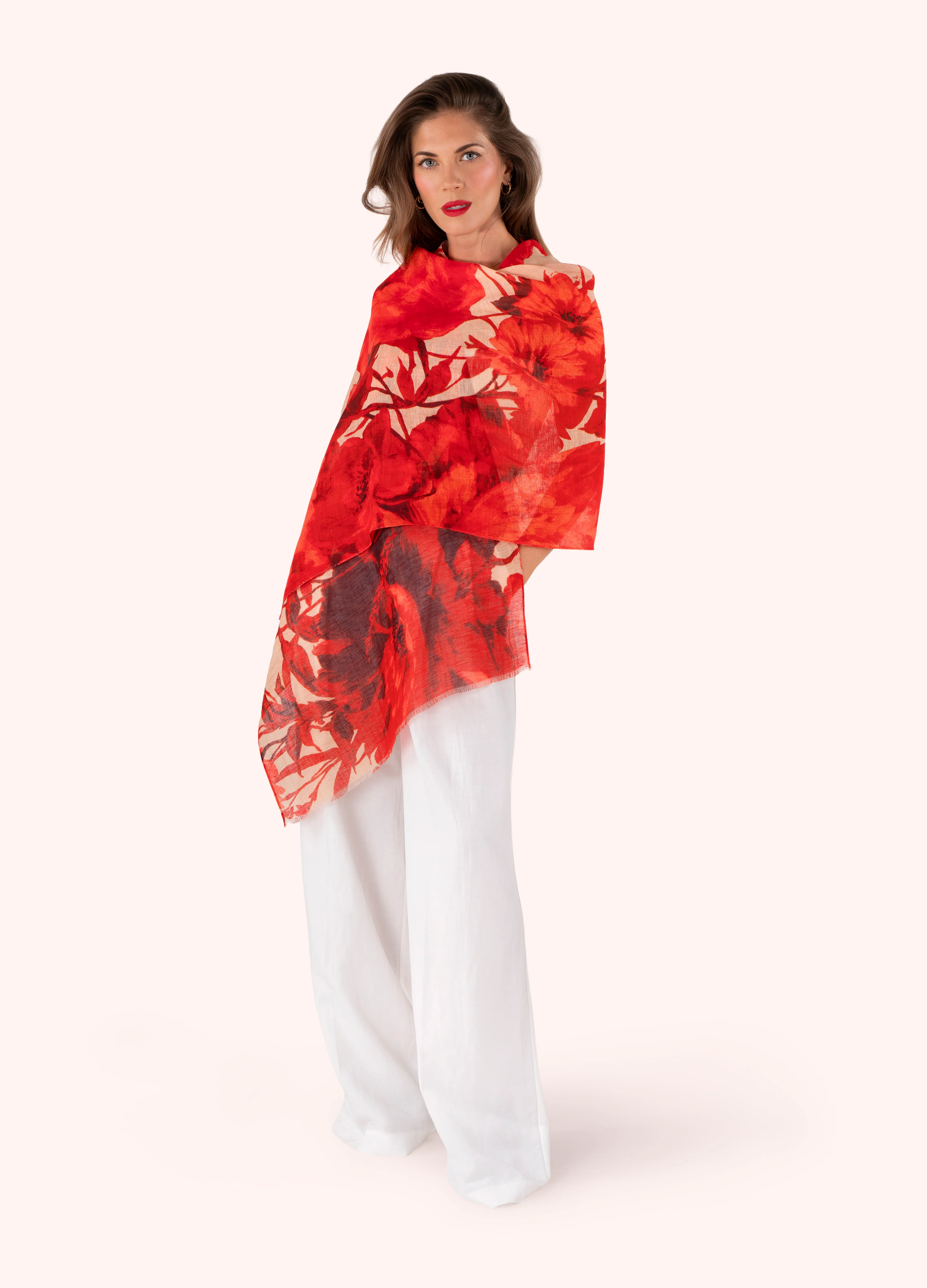 Linen/Cotton Scarf - Rouge Blooms - Image 2