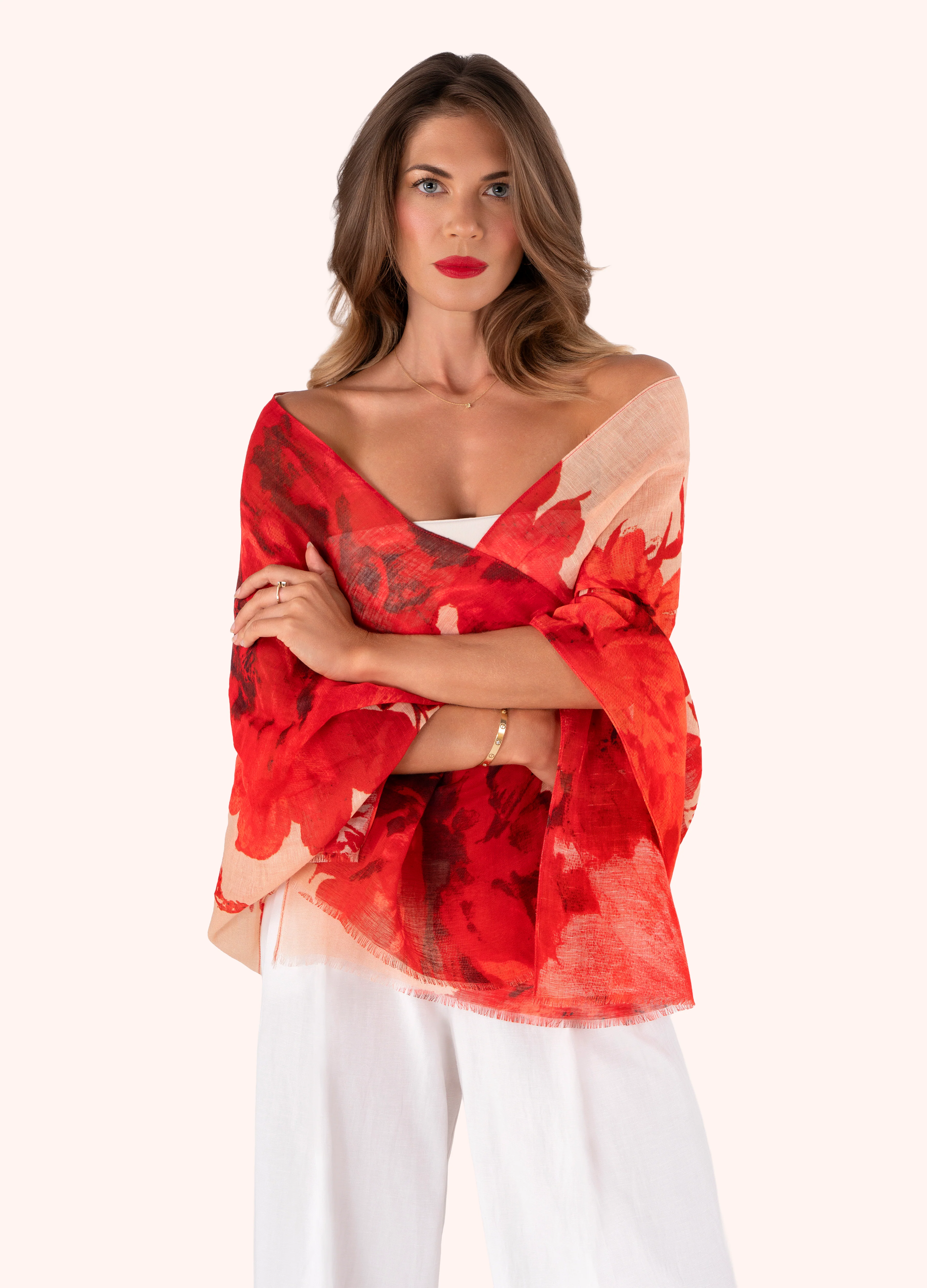 Linen/Cotton Scarf - Rouge Blooms - Image 5