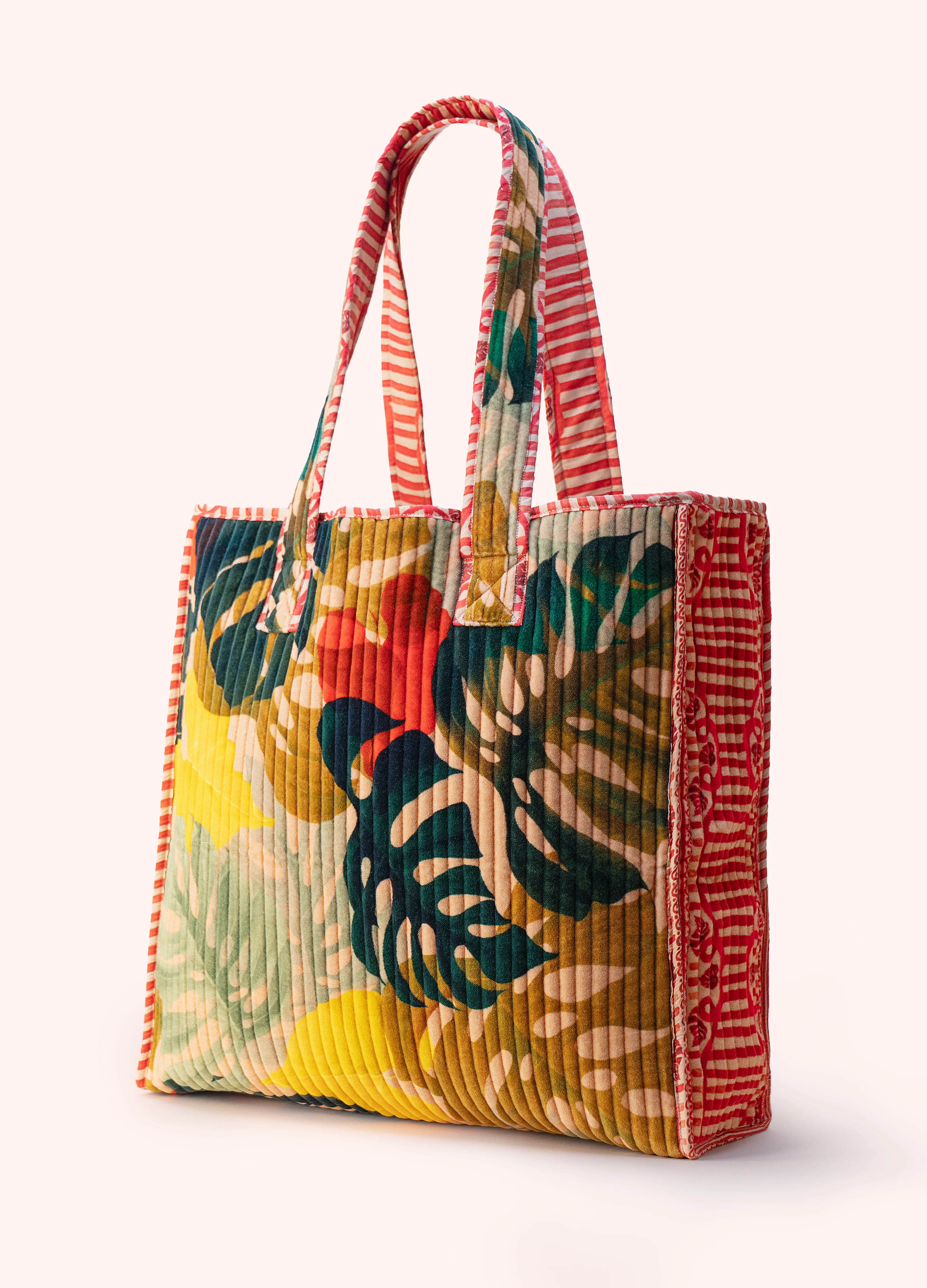 Luxe Velvet Quilted Tote - Exotic Leaves - Image 2