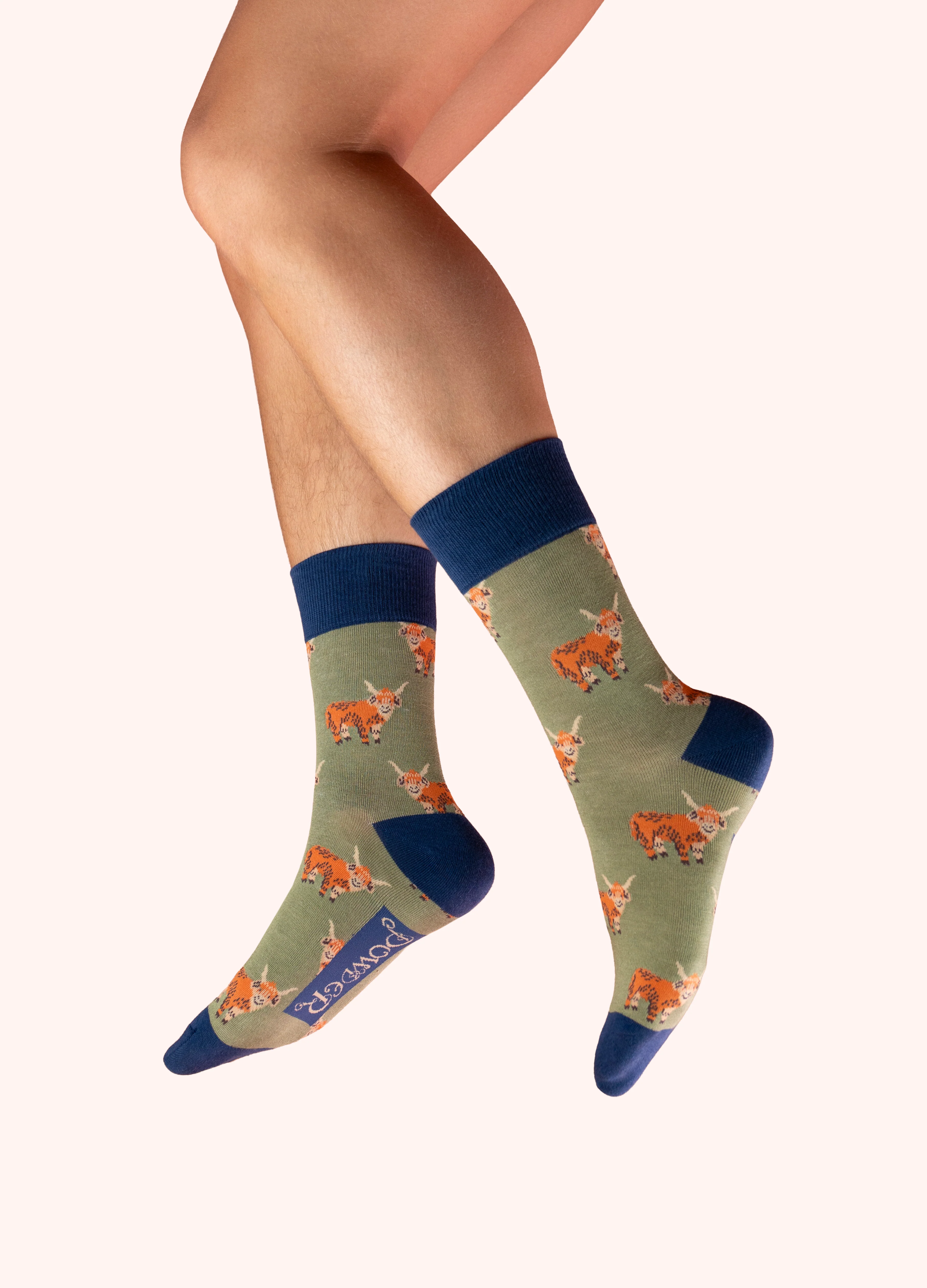 Men's Ankle Socks - Handsome Highland Cows in Sage