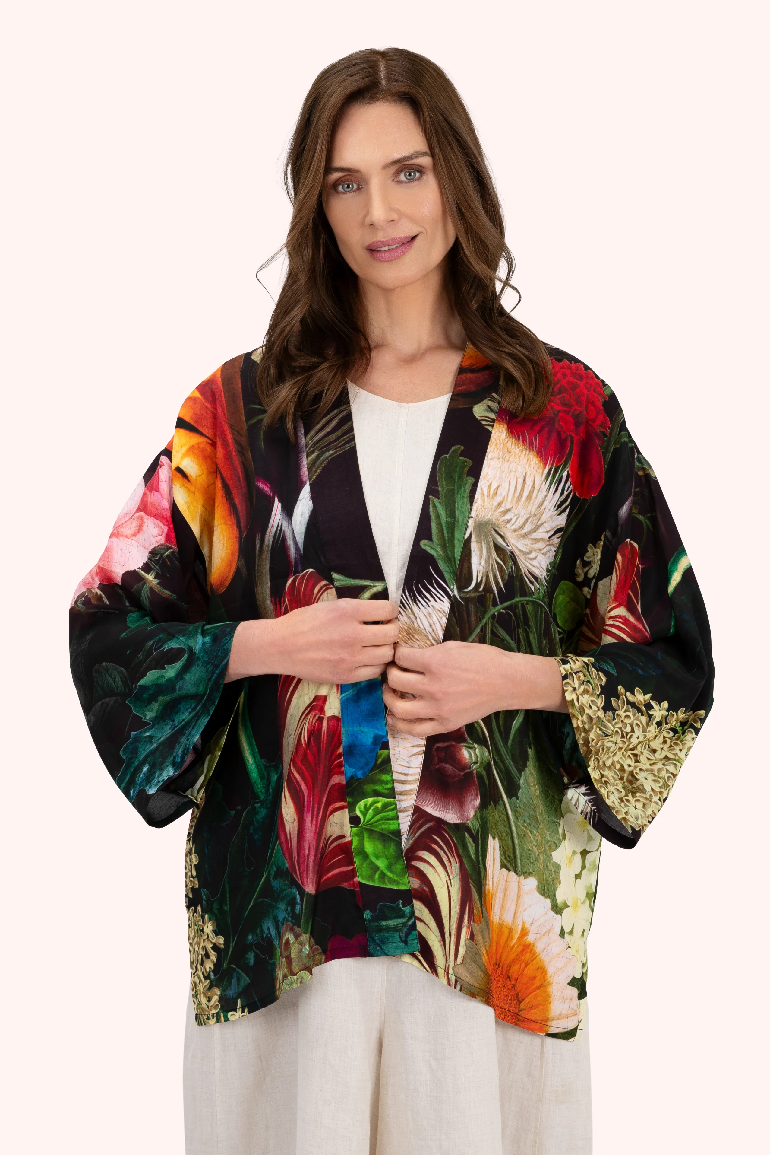 Mid-Length Kimono - Opulant Florals, Chocolate - Image 2
