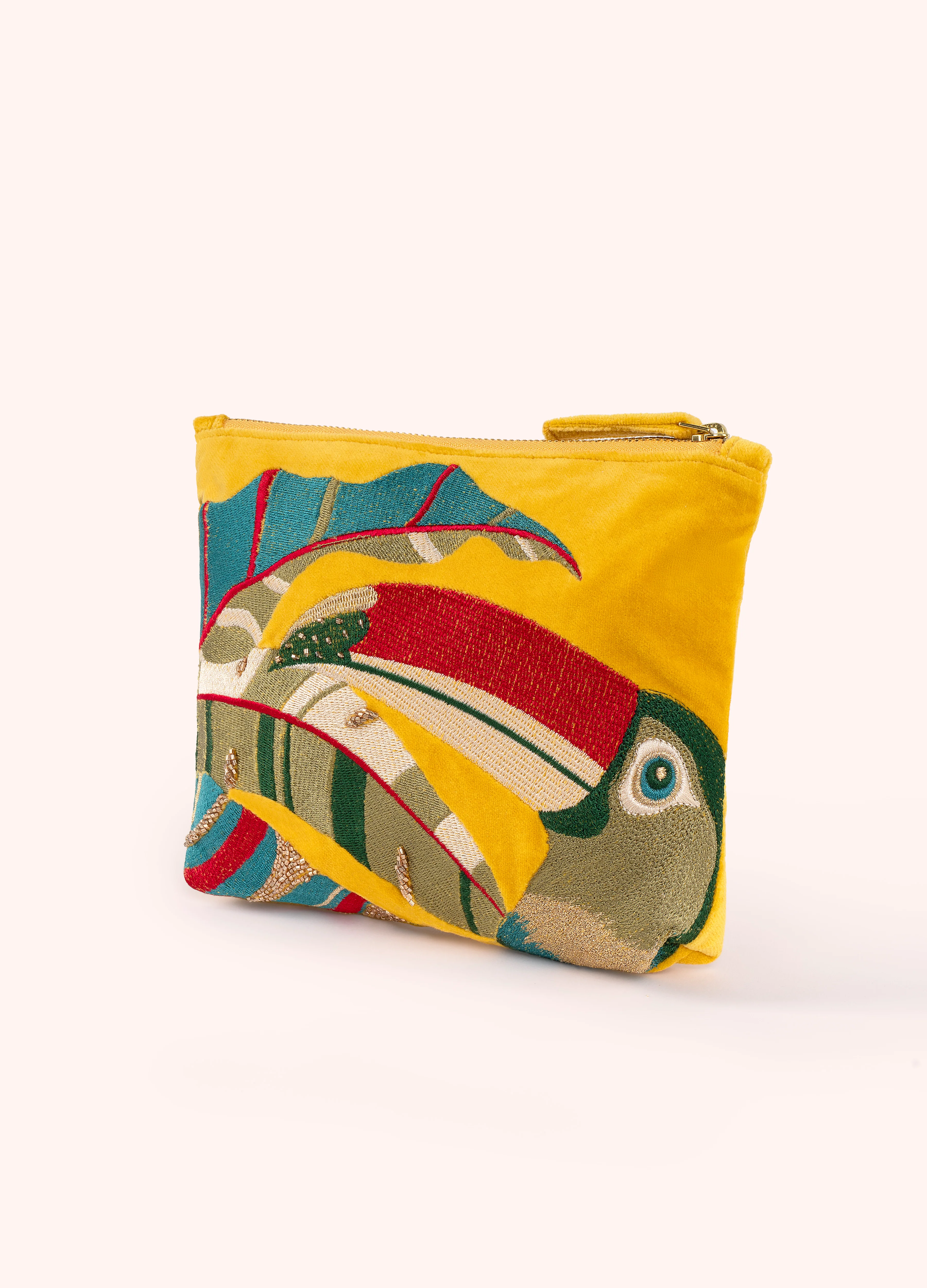 Mid Sized Embroidered Zip Pouch - Tropical Toucan