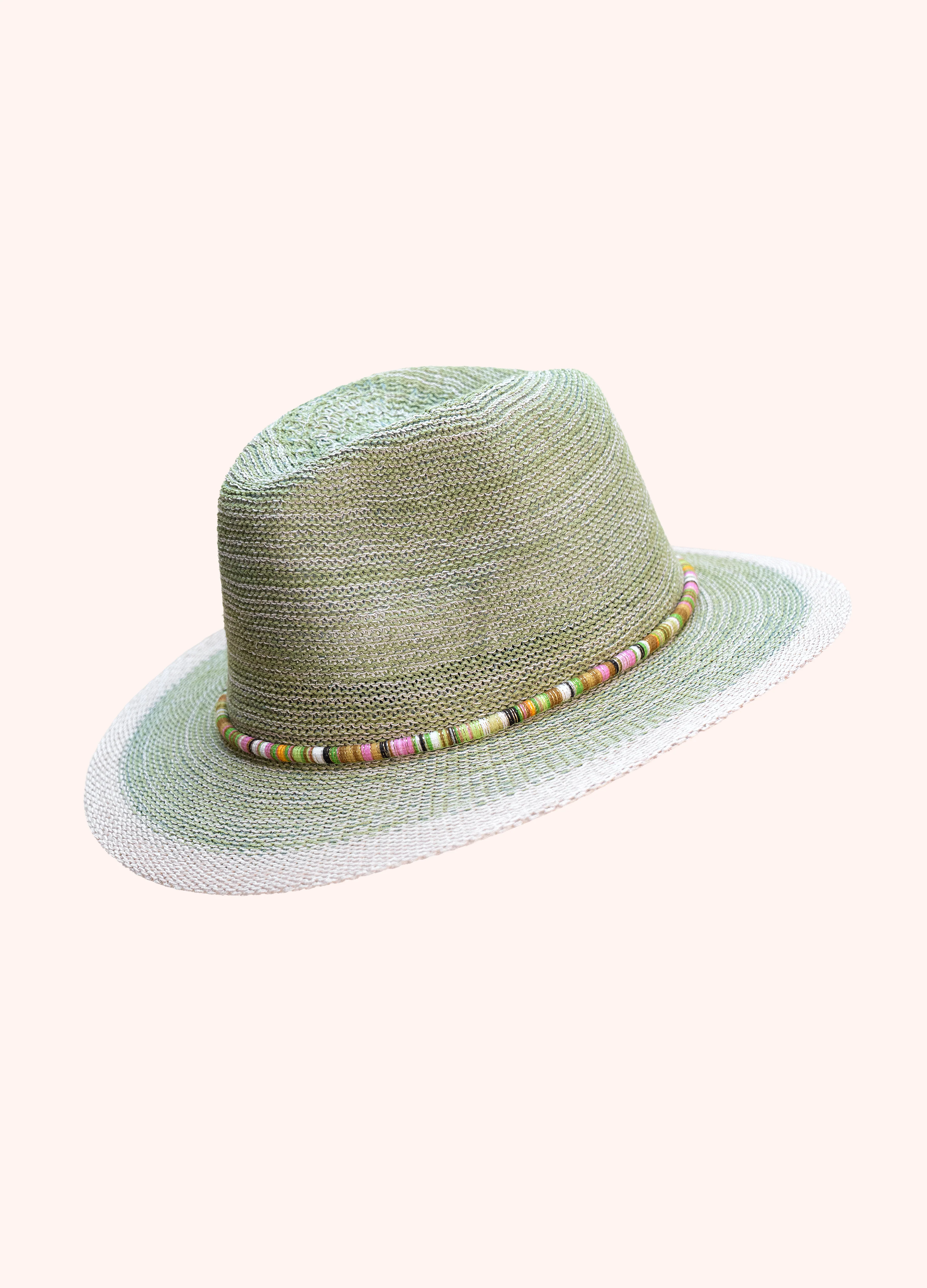 Natalie Hat - Lawn Green with Multi Stripe Band