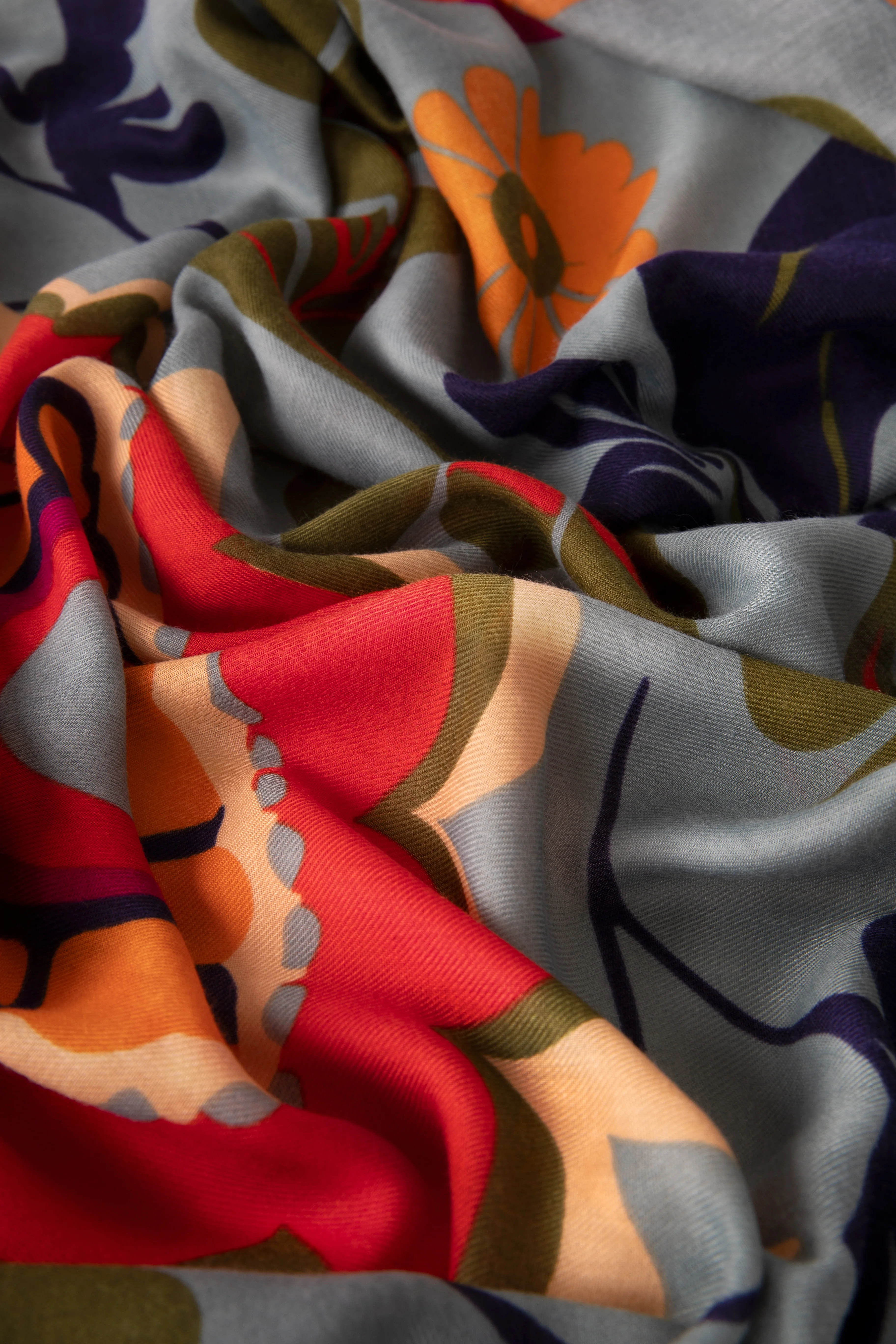 Print Scarf - Folk Floral, Winter Ice - Image 3
