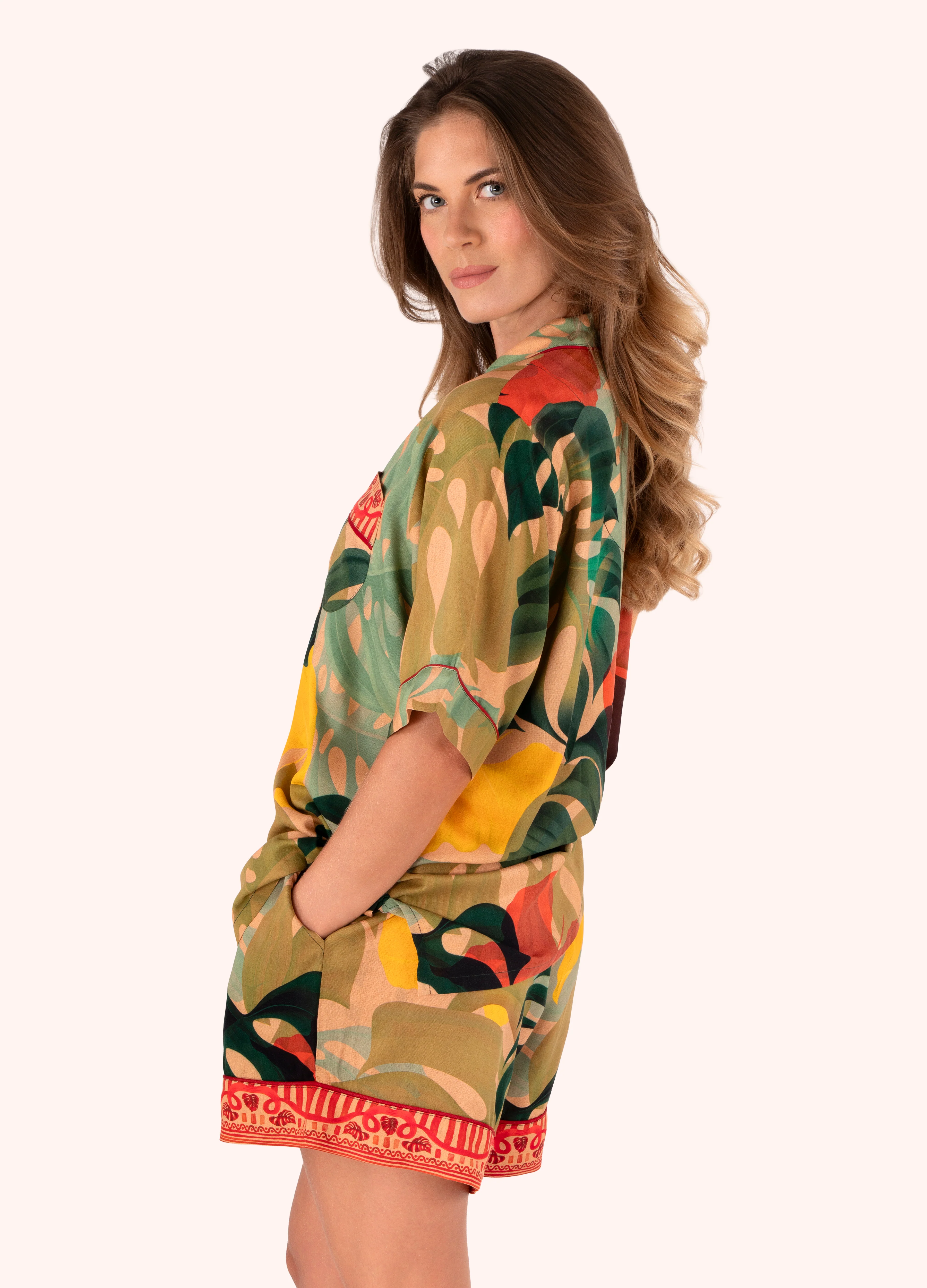 Short Pyjama Set - Exotic Leaves, Small - Image 2
