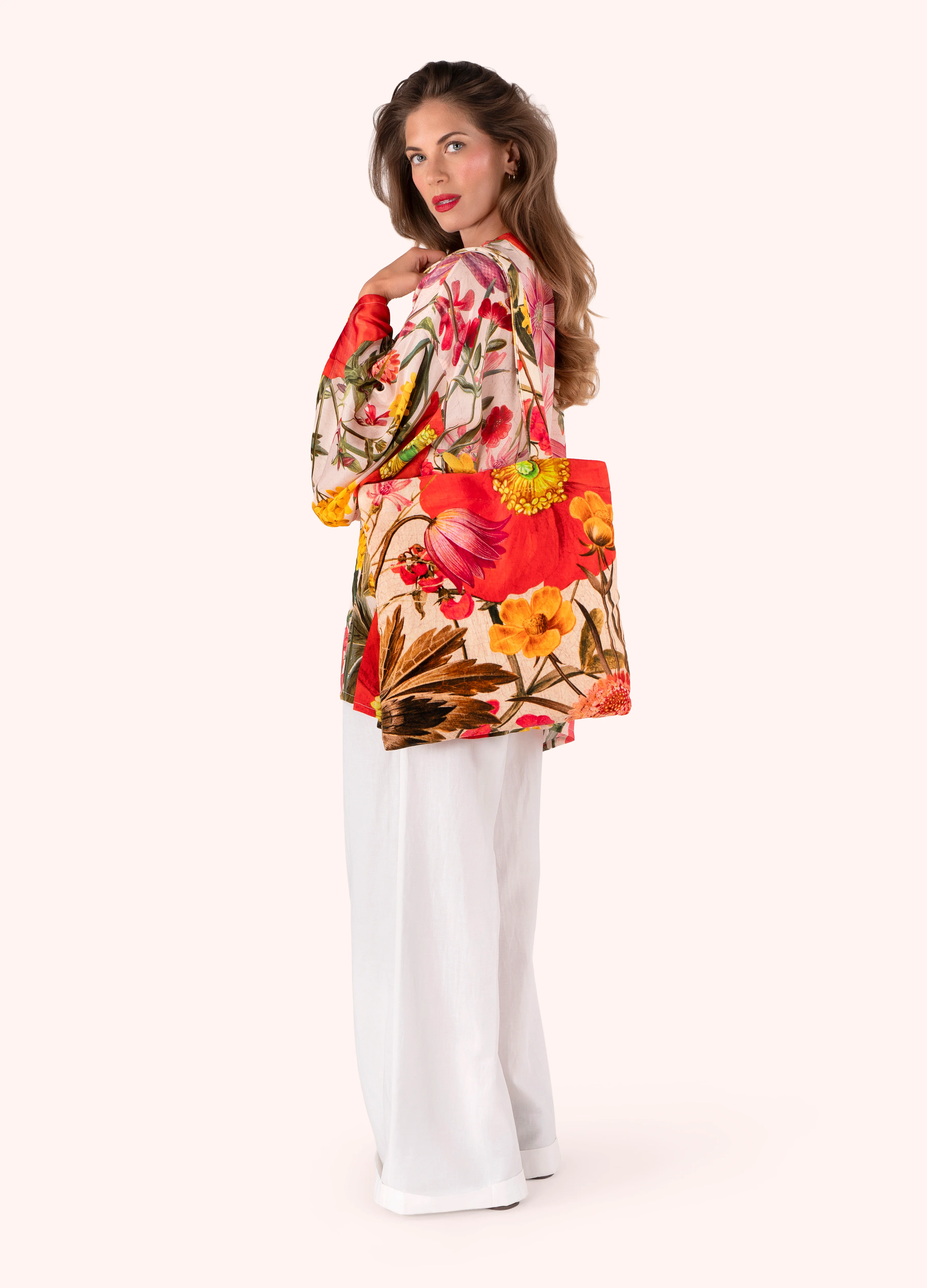 Velvet Tote Bag - Fine Flowers in Cream