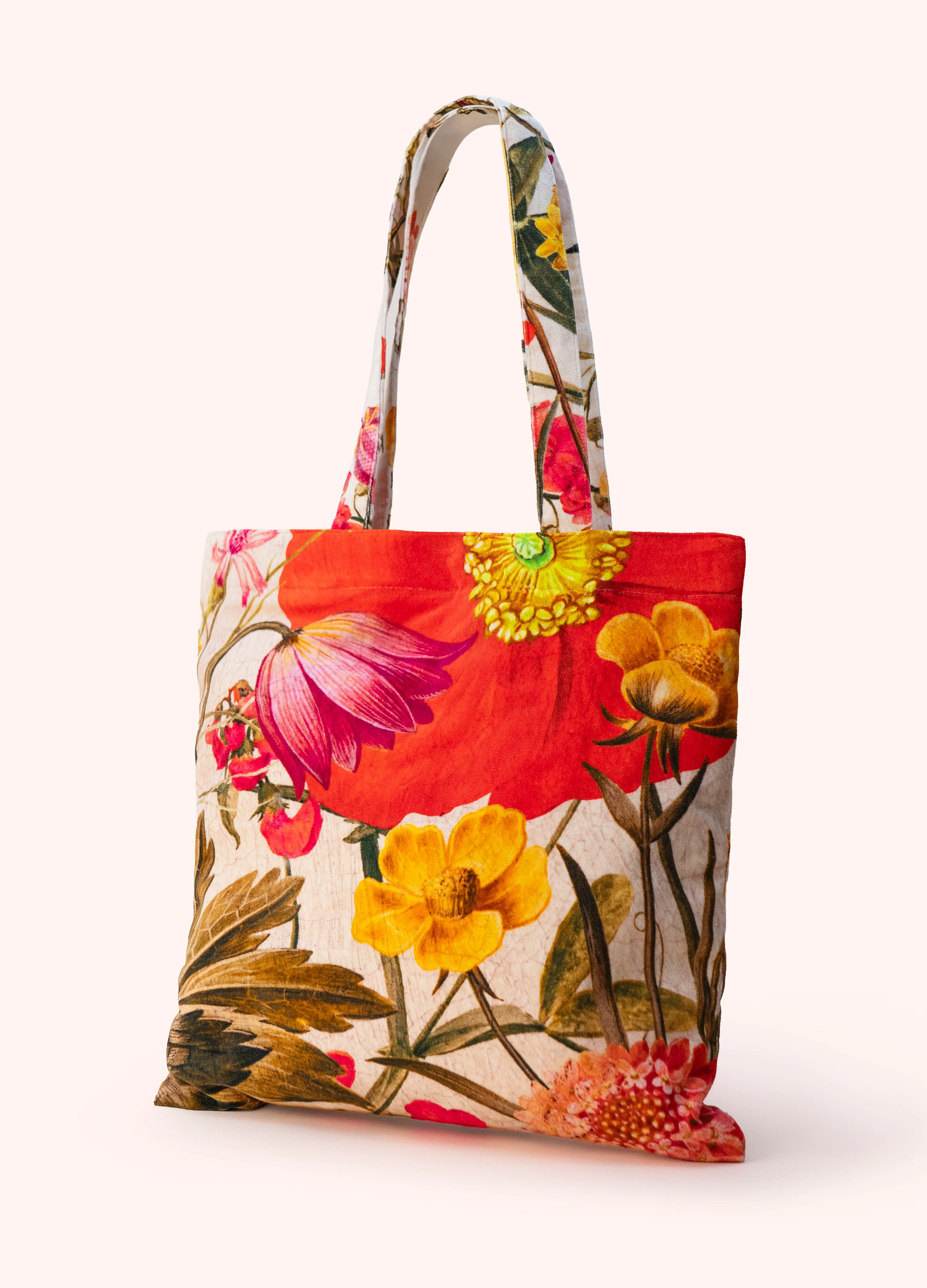 Velvet Tote Bag - Fine Flowers in Cream - Image 2