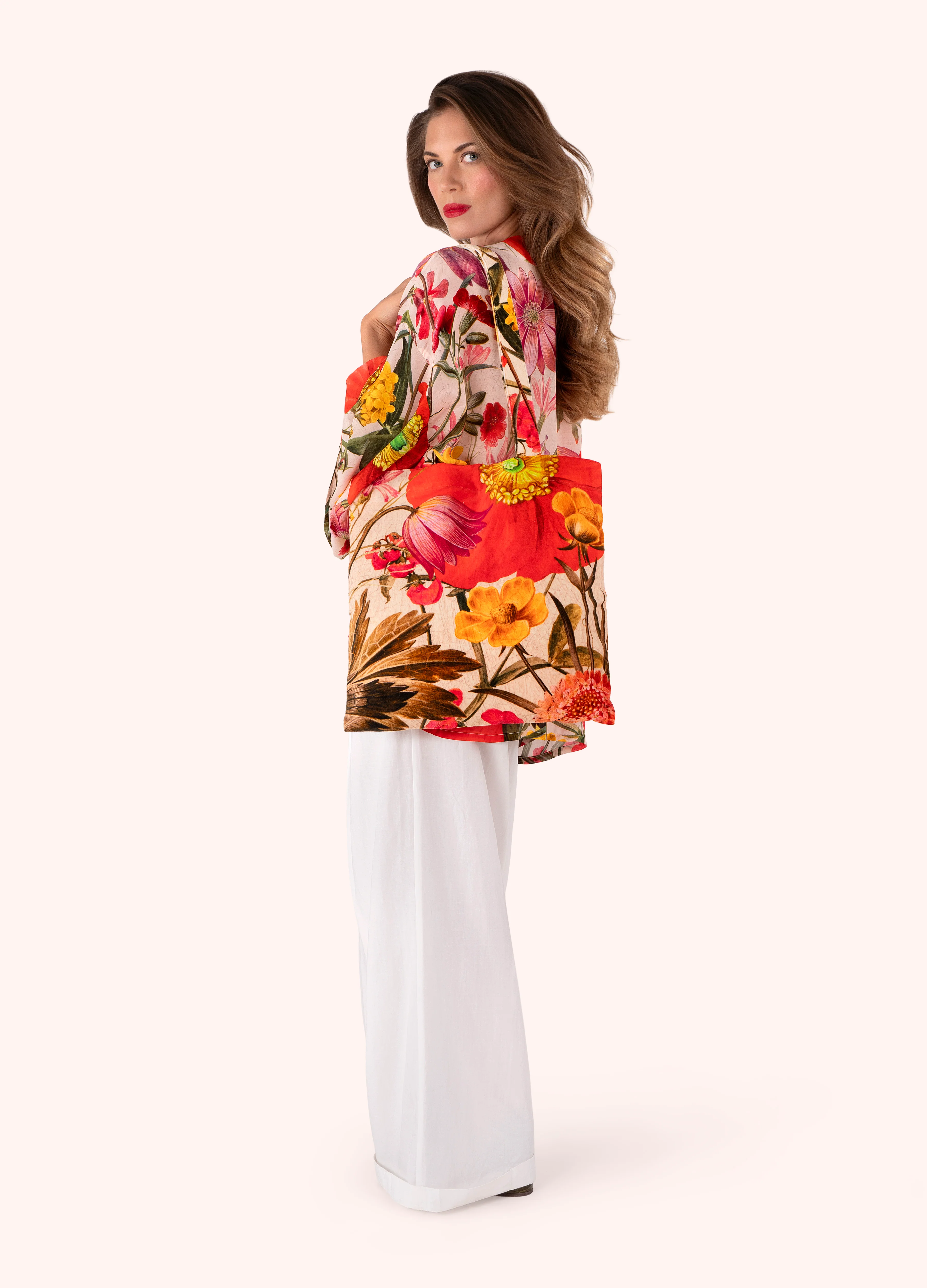 Velvet Tote Bag - Fine Flowers in Cream - Image 3
