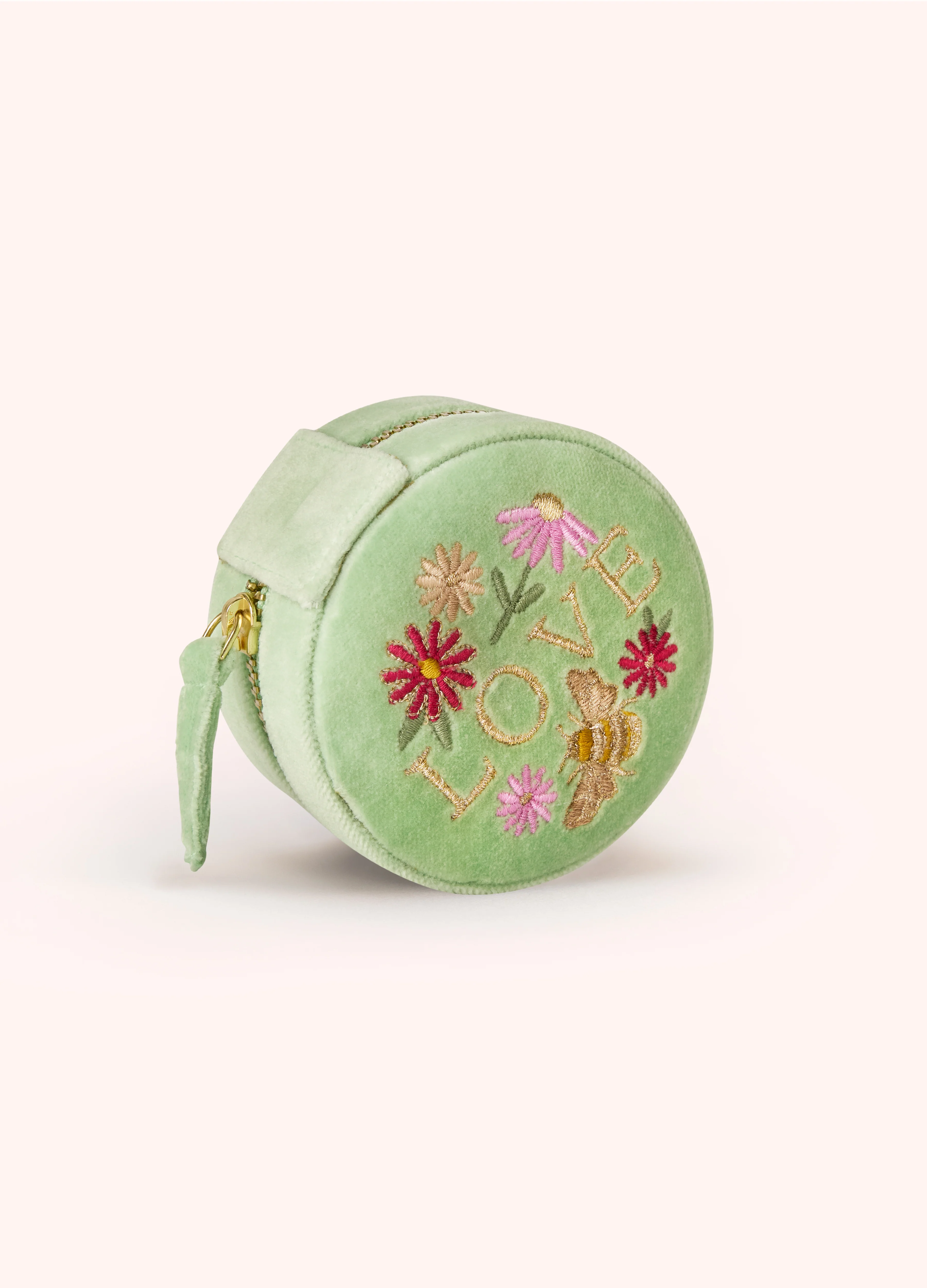 Round Velvet Jewellery Box - Love in a Meadow - Mint