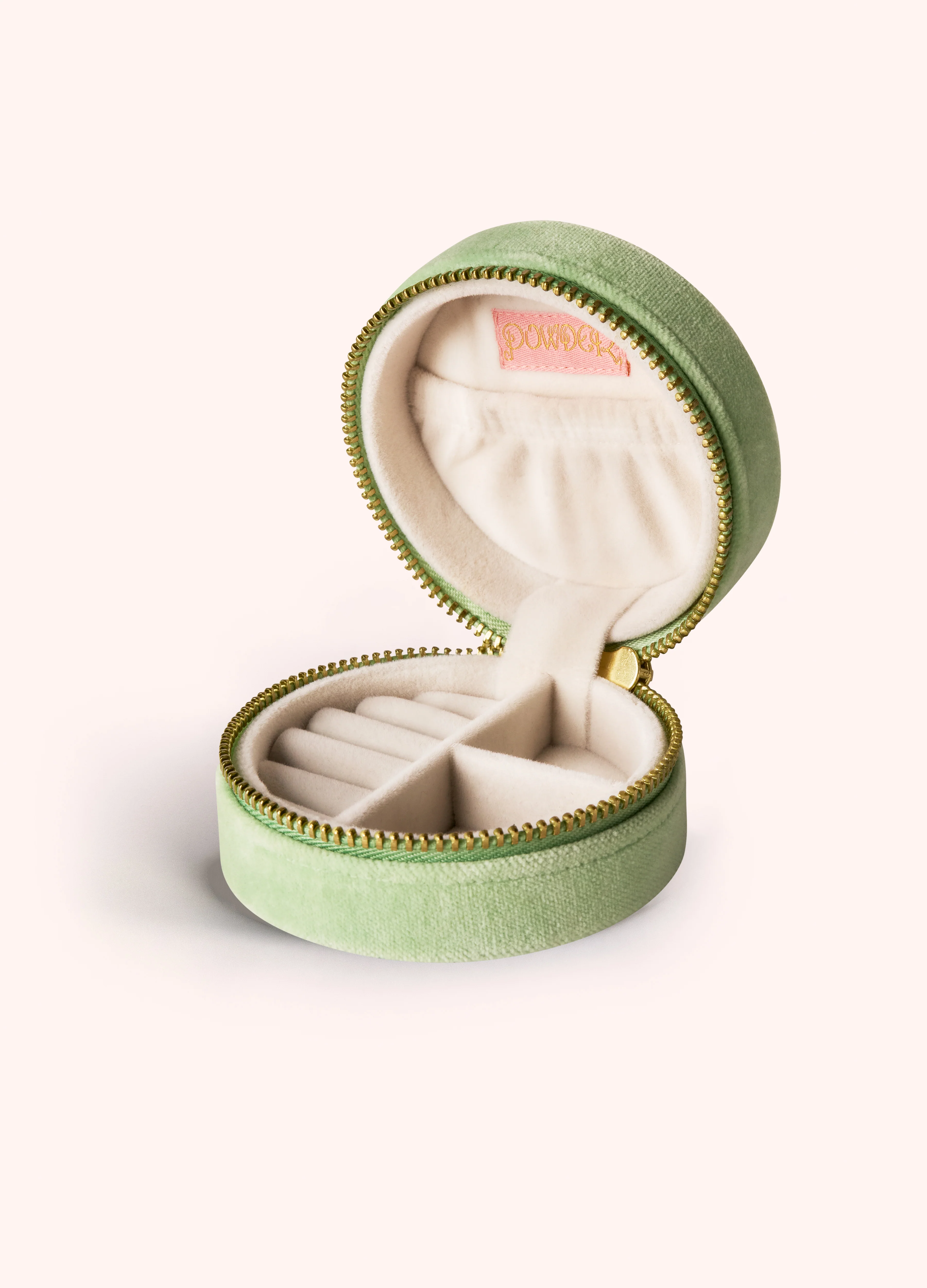 Round Velvet Jewellery Box - Love in a Meadow - Mint - Image 3
