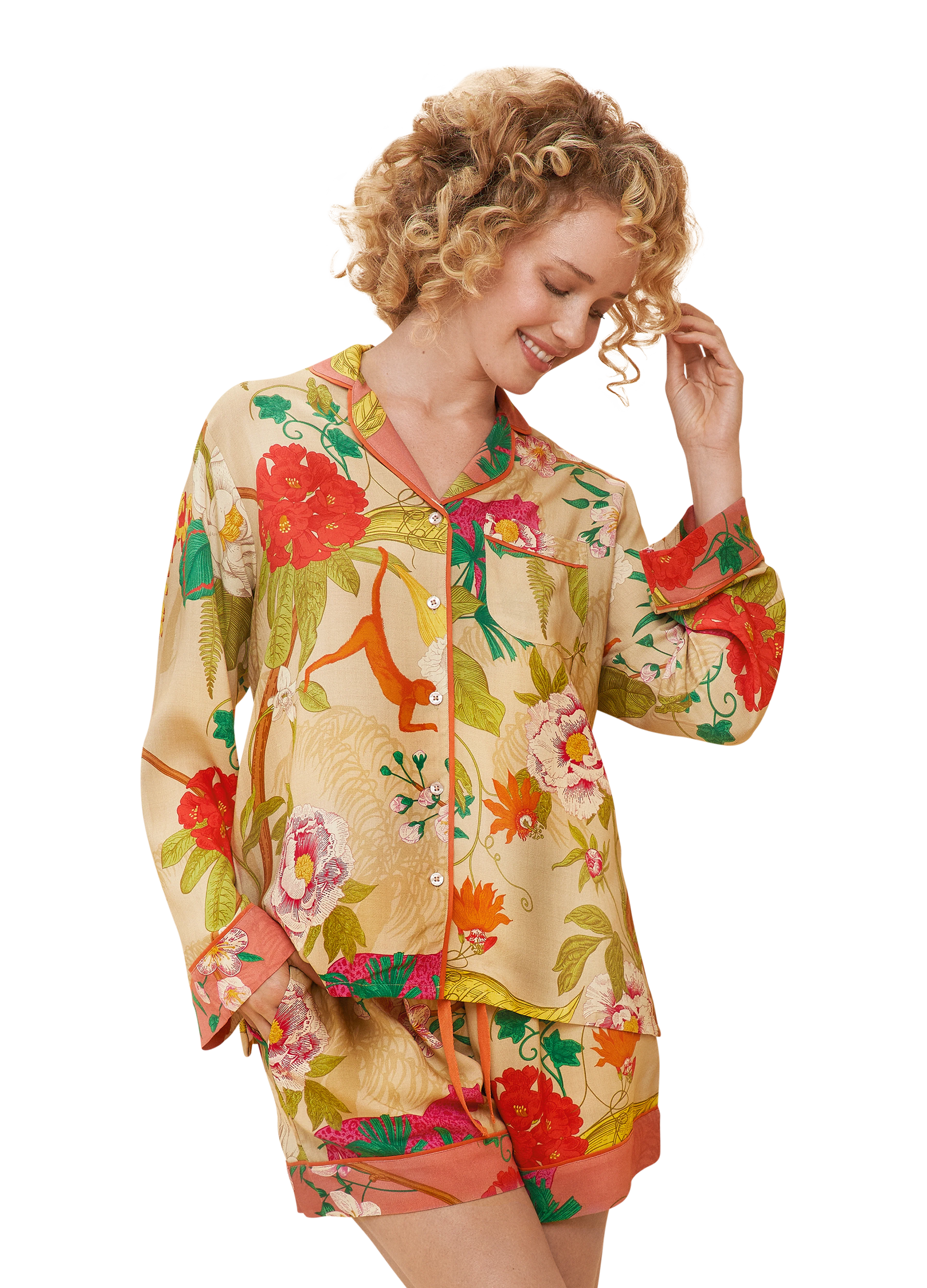 Super Soft Tropical Flora and Fauna Pyjamas, Coconut - Medium