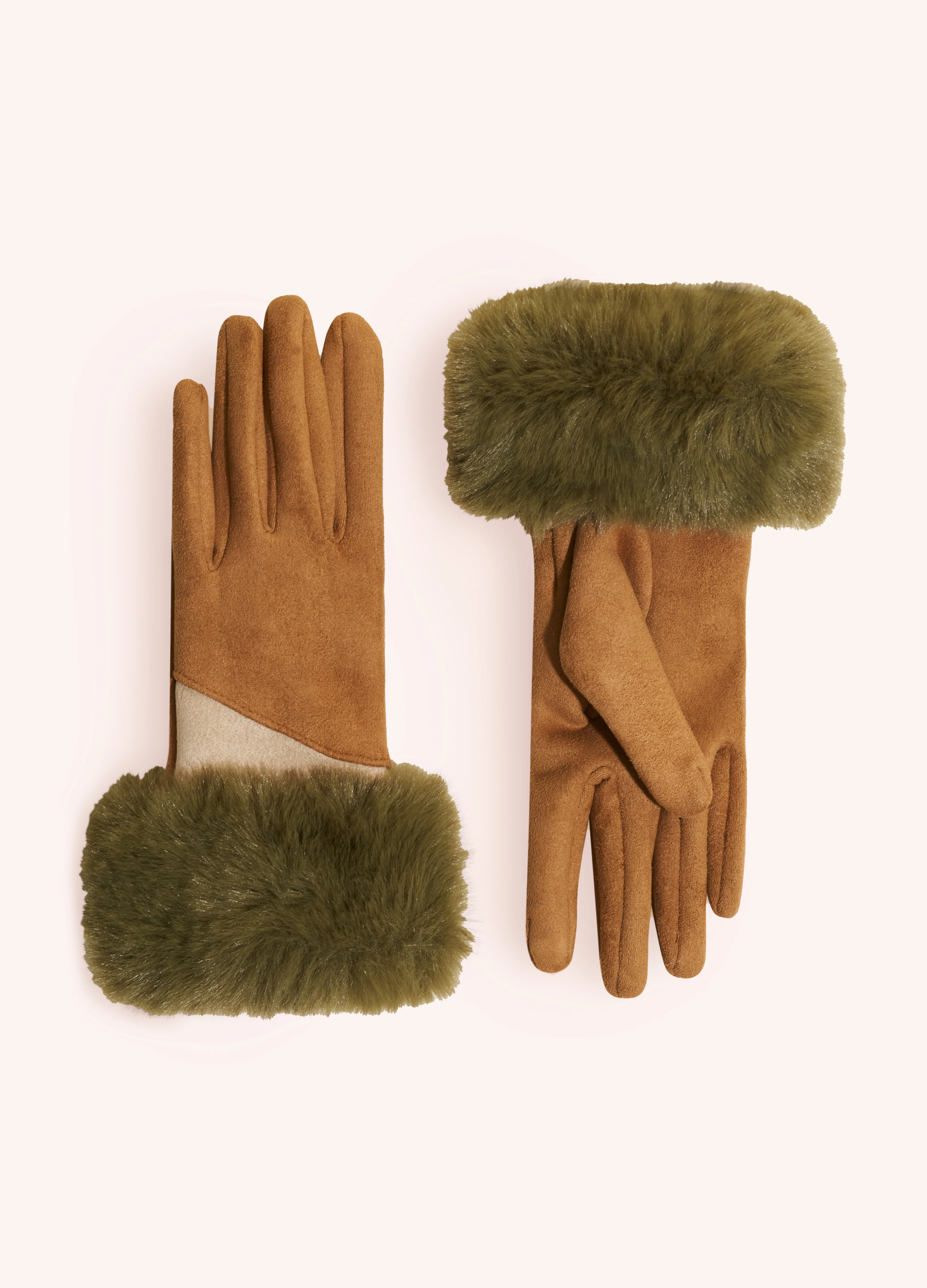 Two Tone Bettina Faux Fur Gloves - Sand - Image 2
