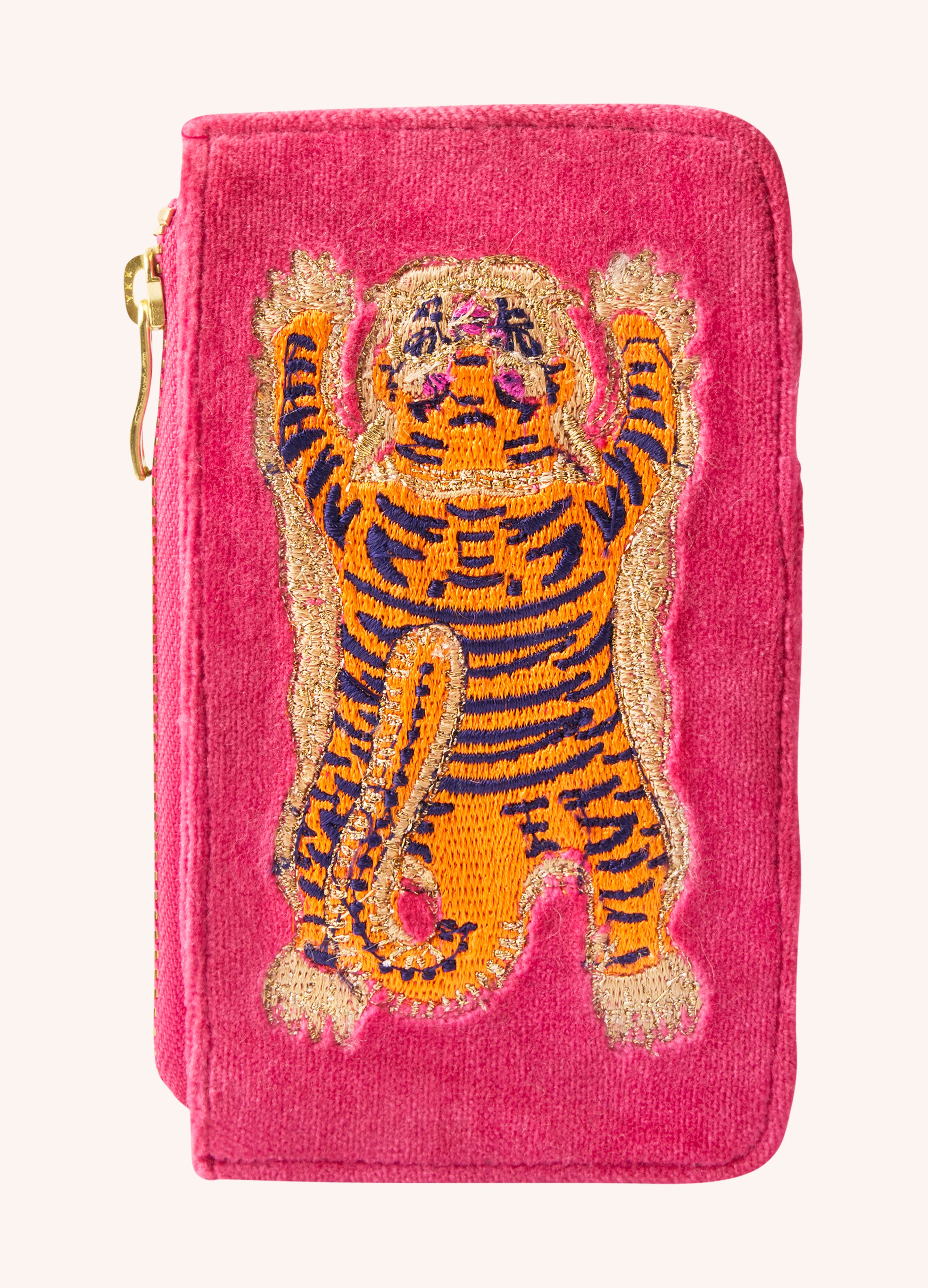 Velvet Card Holder - Ikat Tiger, Fuchsia