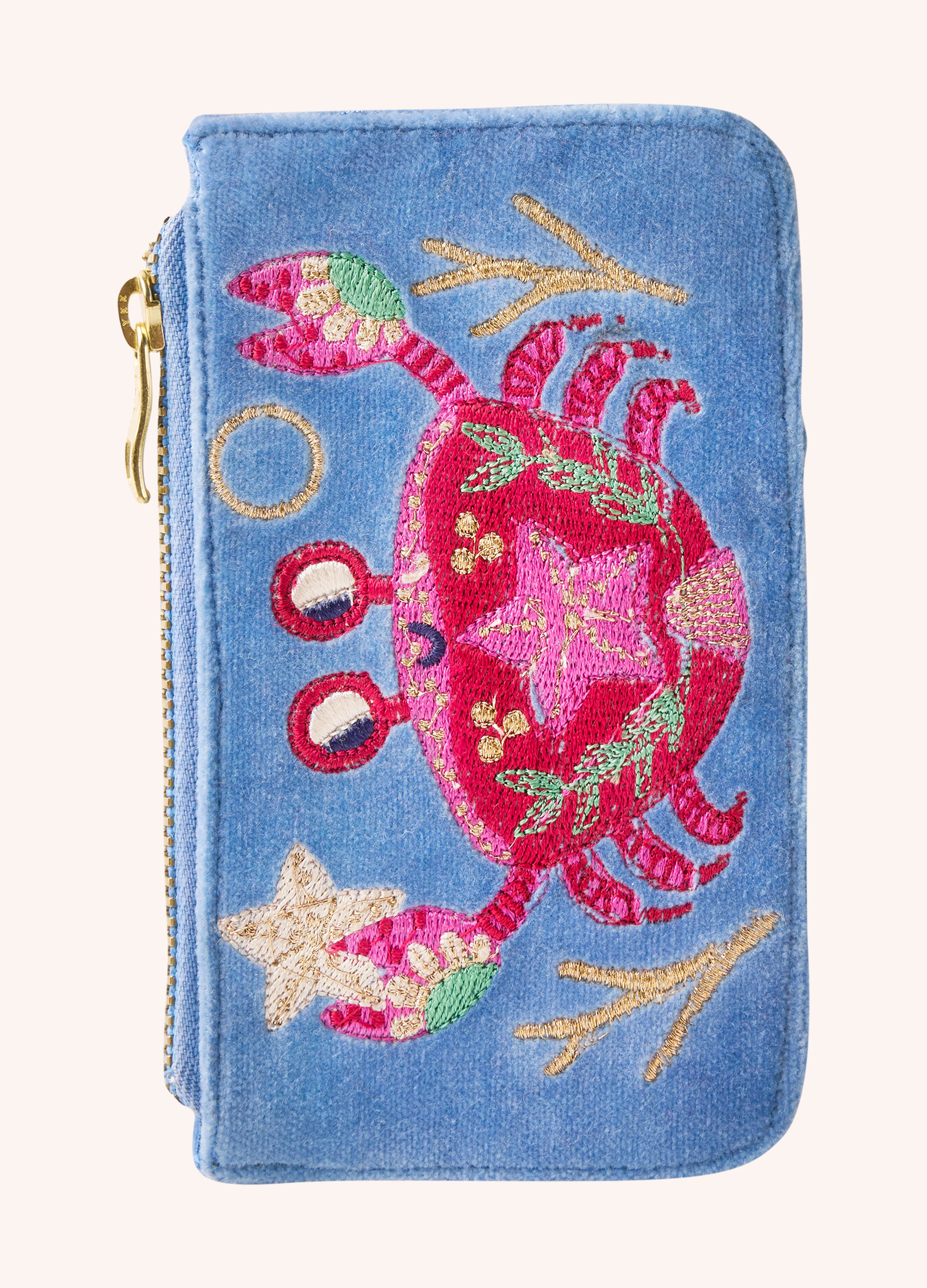 Velvet Card Holder - Seafaring Crab, Cornflower