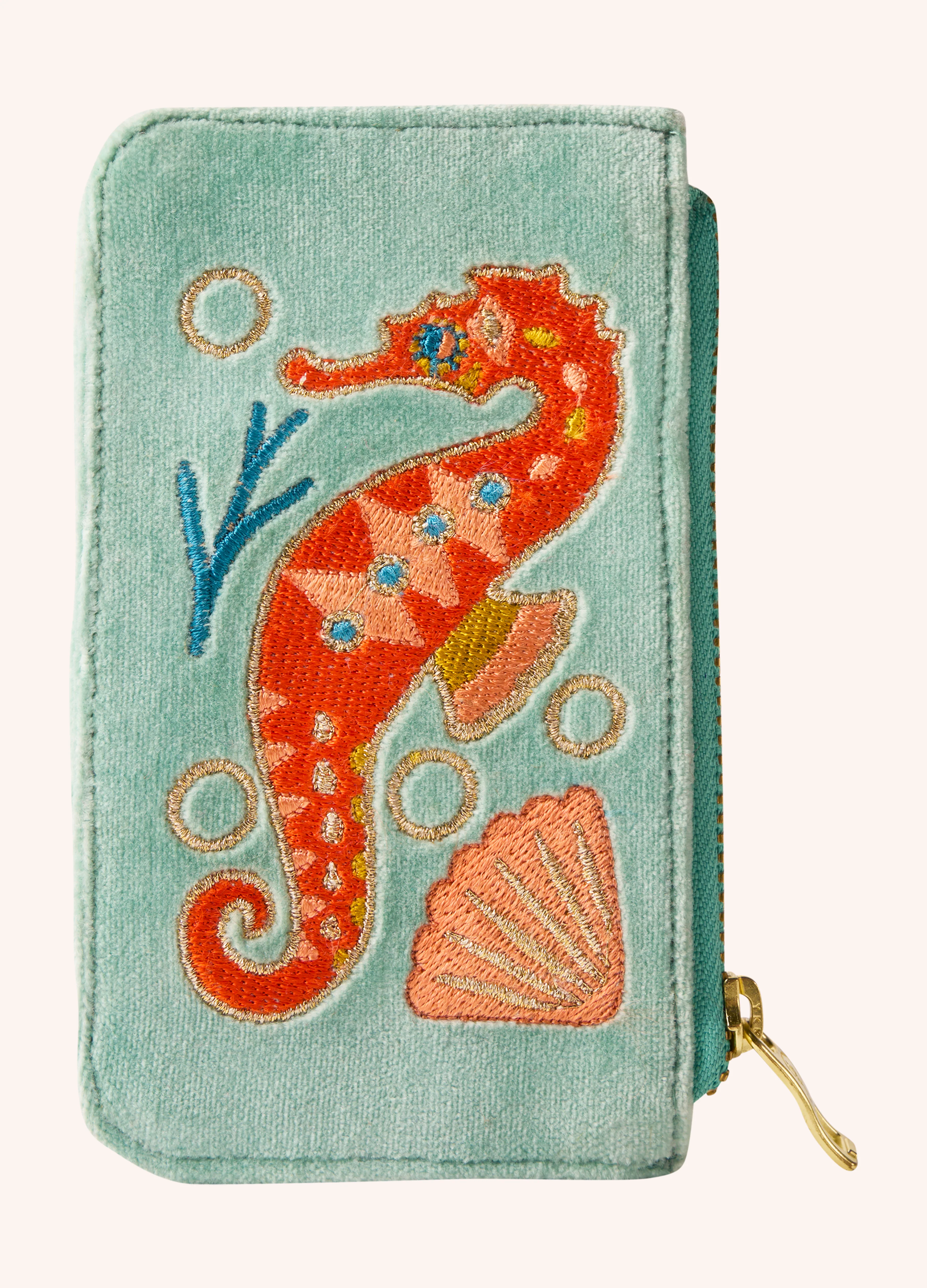 Velvet Card Holder - Sparkling Seahorse, Aqua