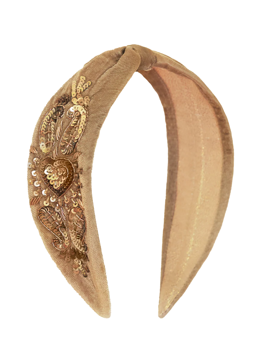 Velvet Embellished Headband - Heart, Sage