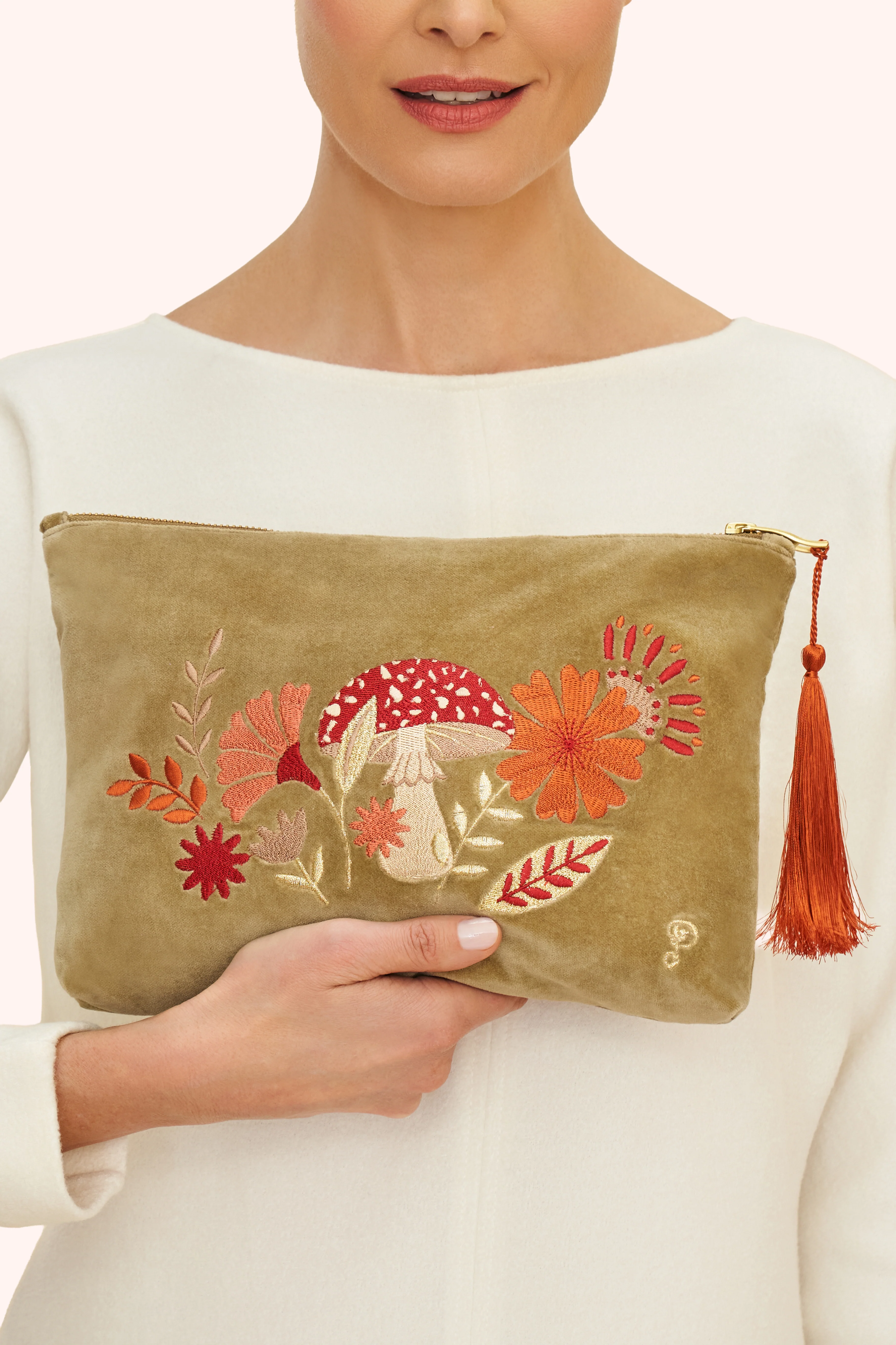 Velvet Zip Pouch - Tranquil Toadstool, Sage - Image 3
