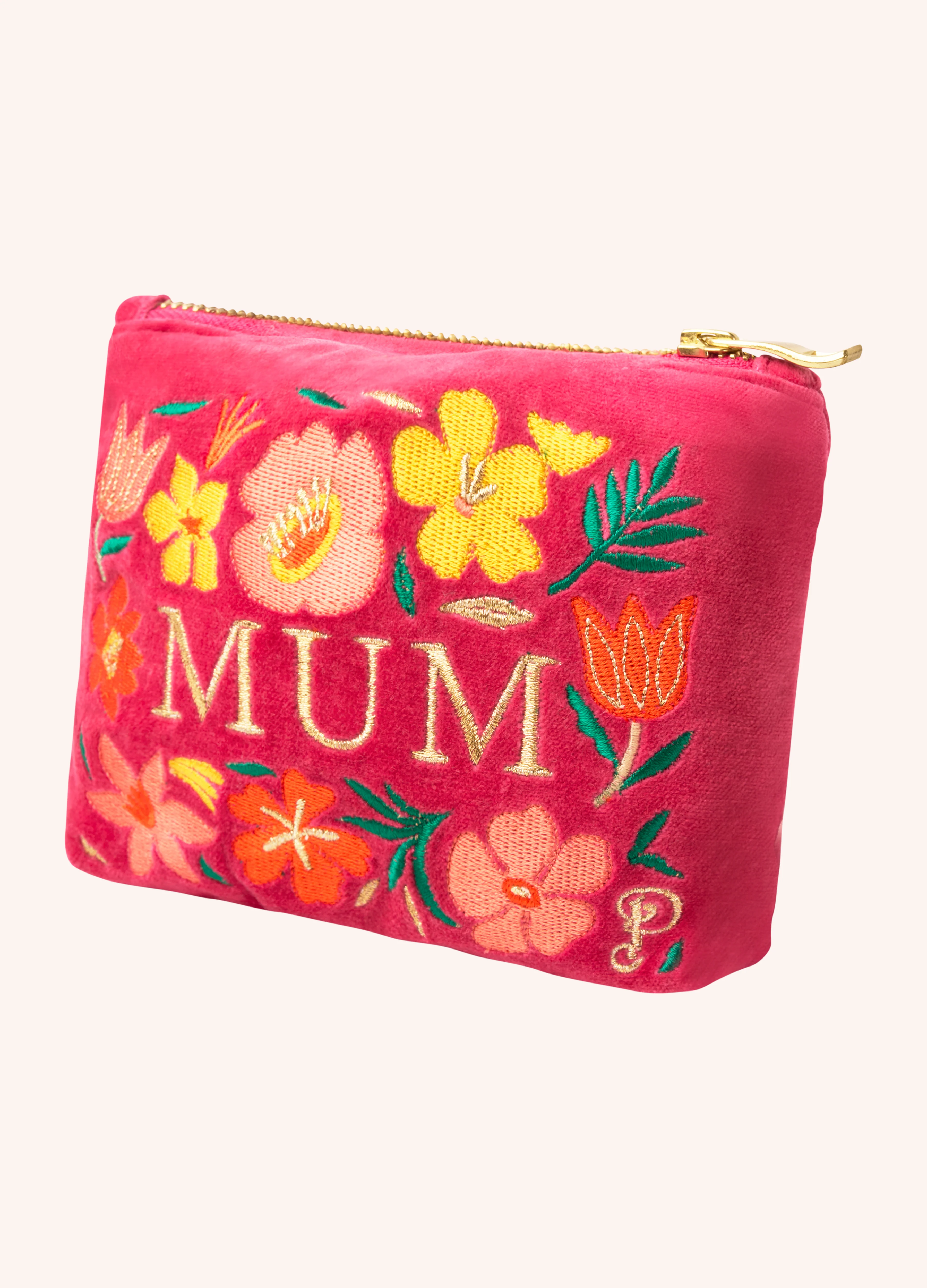Velvet Mini Pouch - Lovely Mum, Fuchsia