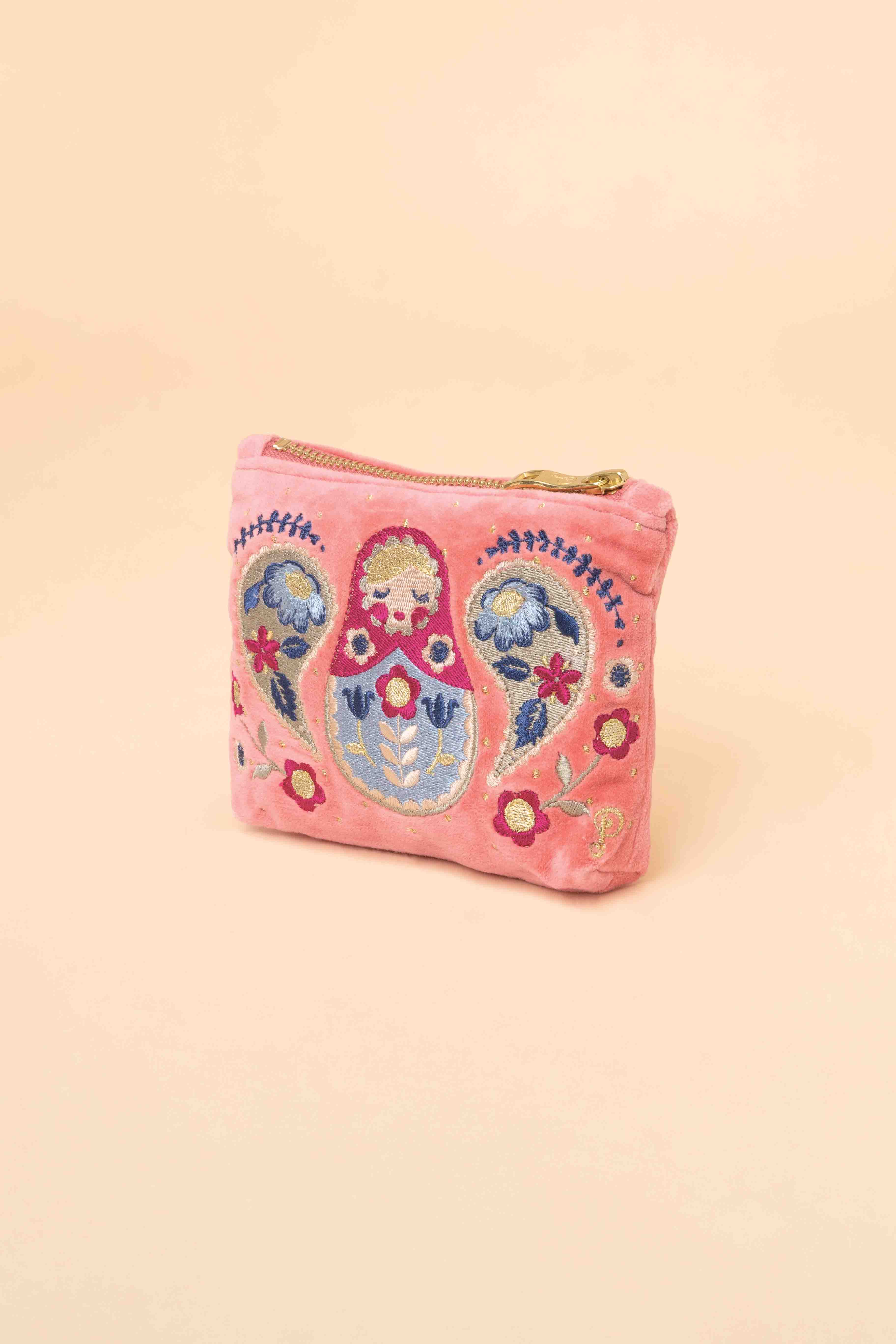Velvet Mini Pouch - Matryoshka Doll in Petal