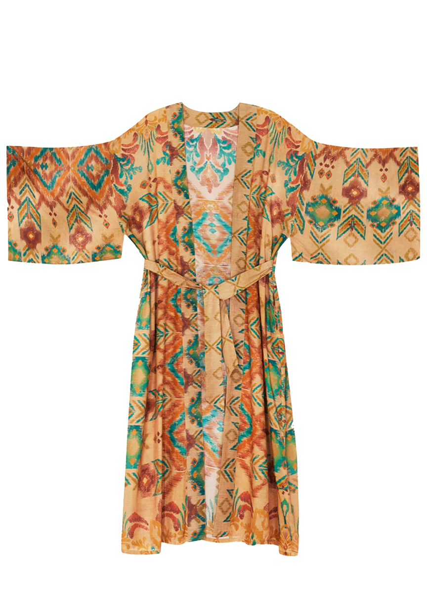 Warm Cream Ikat Kimono Gown - Image 4